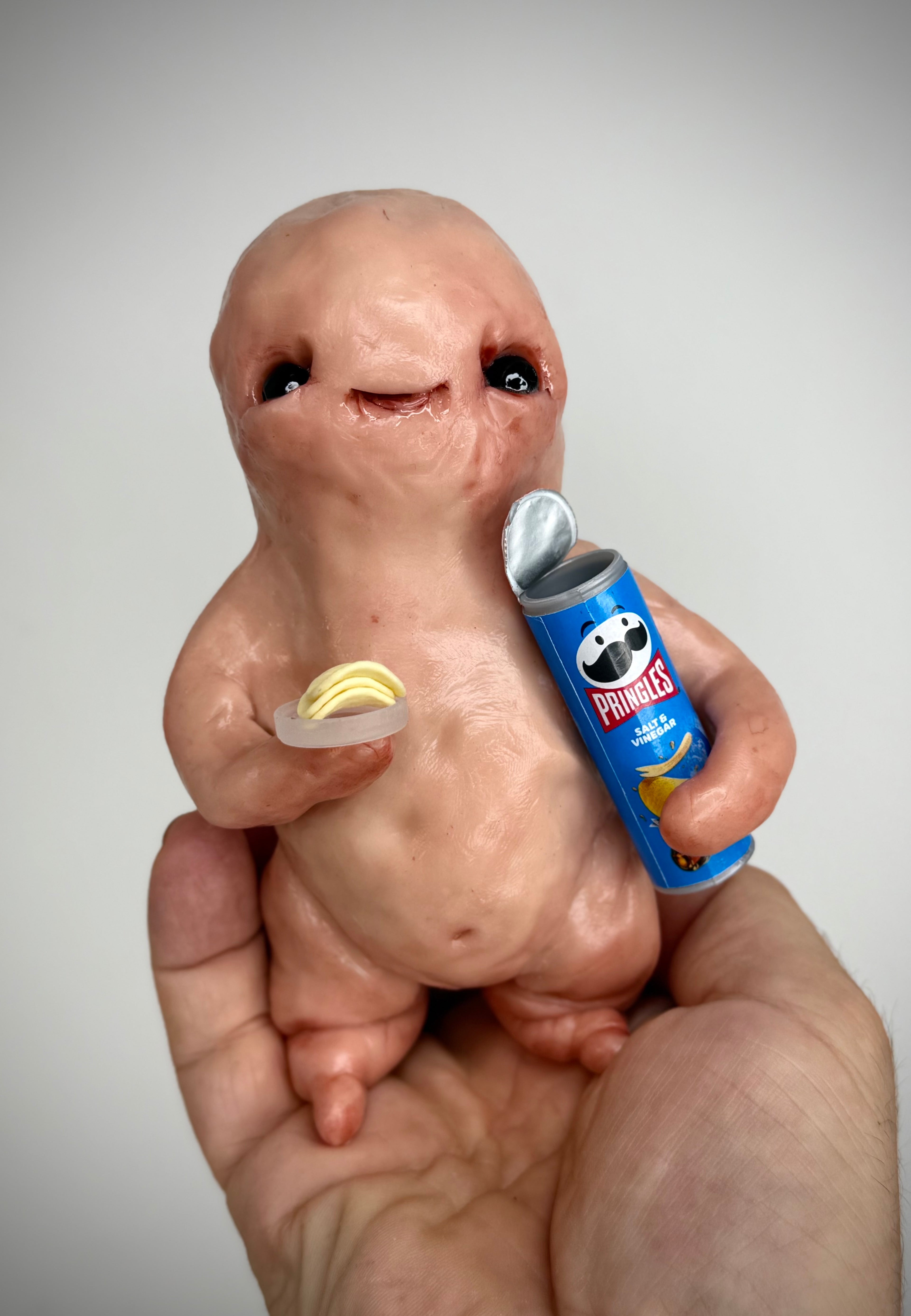 Once You Pop Disturbie – Pringle Loving Creature Sculpture – Weird Handmade Polymer Clay Oddity