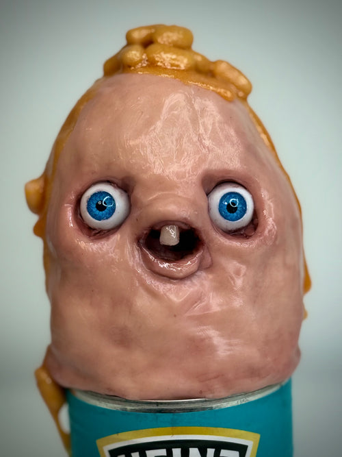 Beanie Boy – Heinz Beanz Creature Sculpture – Weird Handmade Polymer Clay Oddity