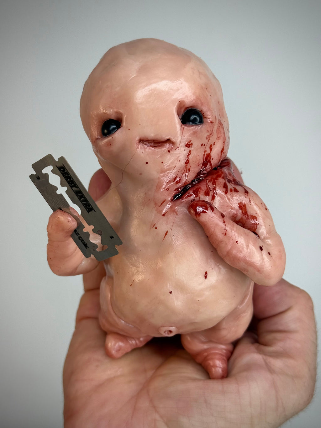 Shaving Trouble Disturbie – Grotesque Creature Sculpture – Weird Handmade Polymer Clay Oddity