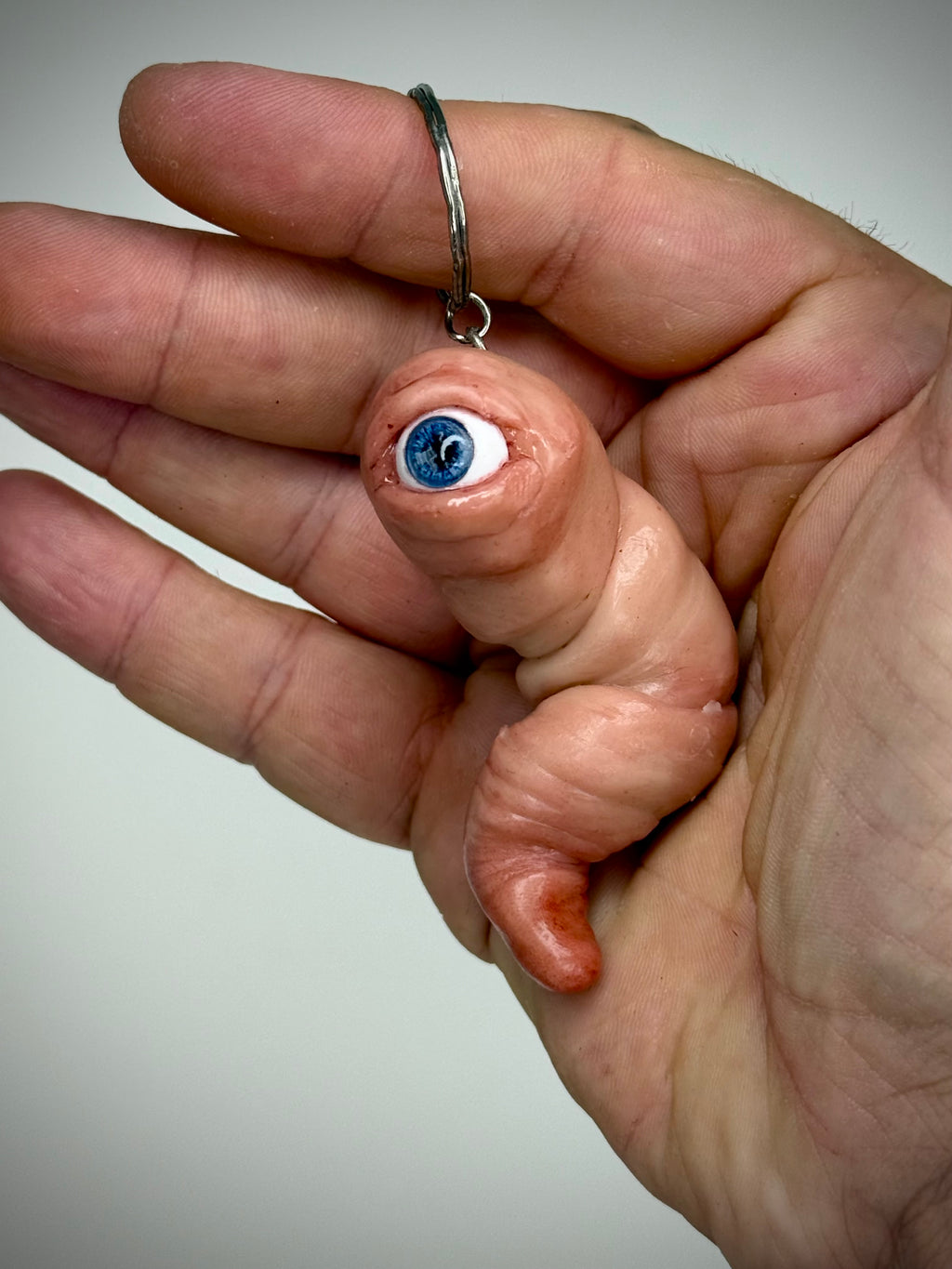 Worm Friend Keychain Handmade Polymer Clay Eyeball Worm Keyring Made to Order