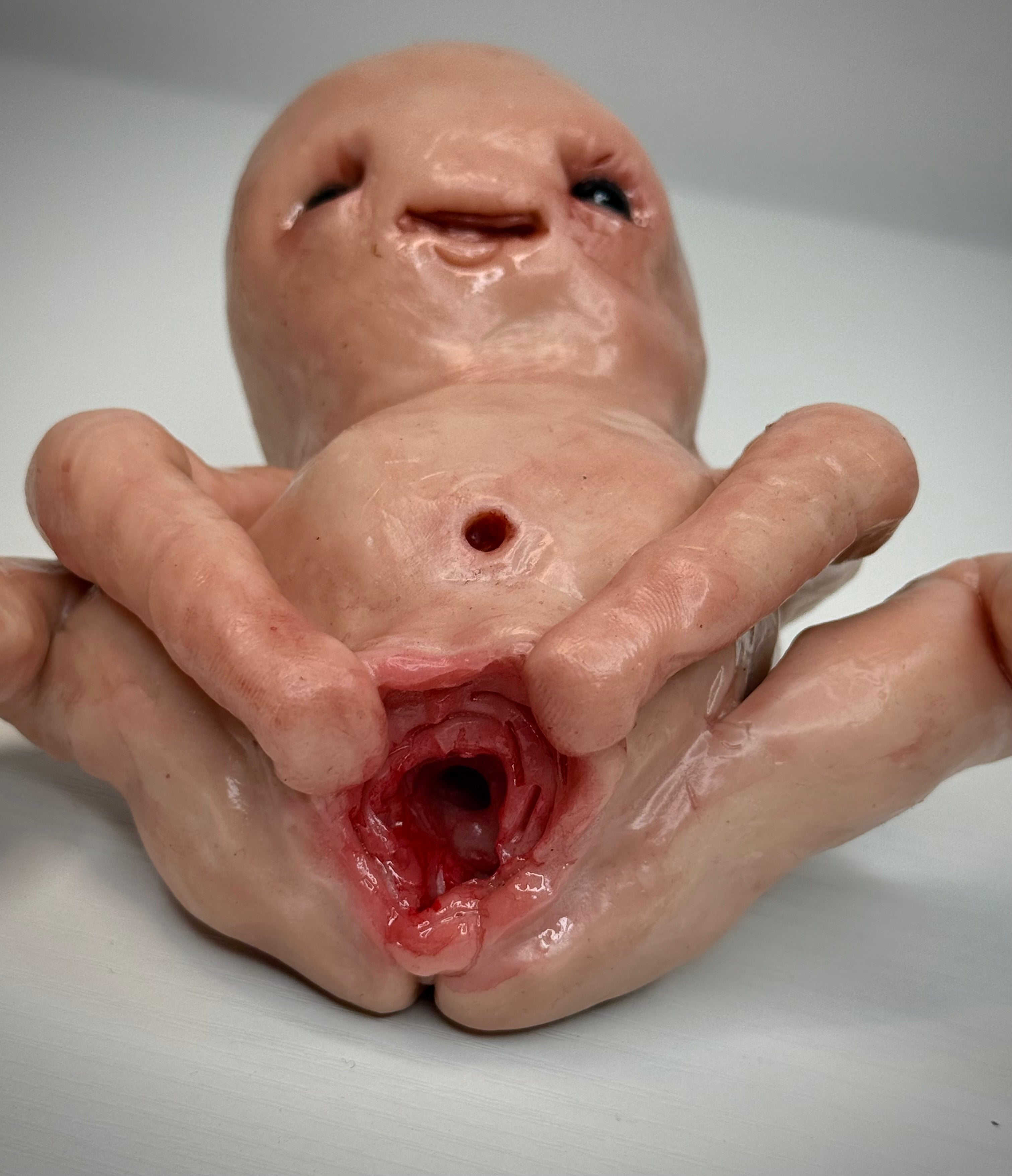 Stretched Out Disturbie – Grotesque Creature Sculpture – Weird Handmade Polymer Clay Oddity