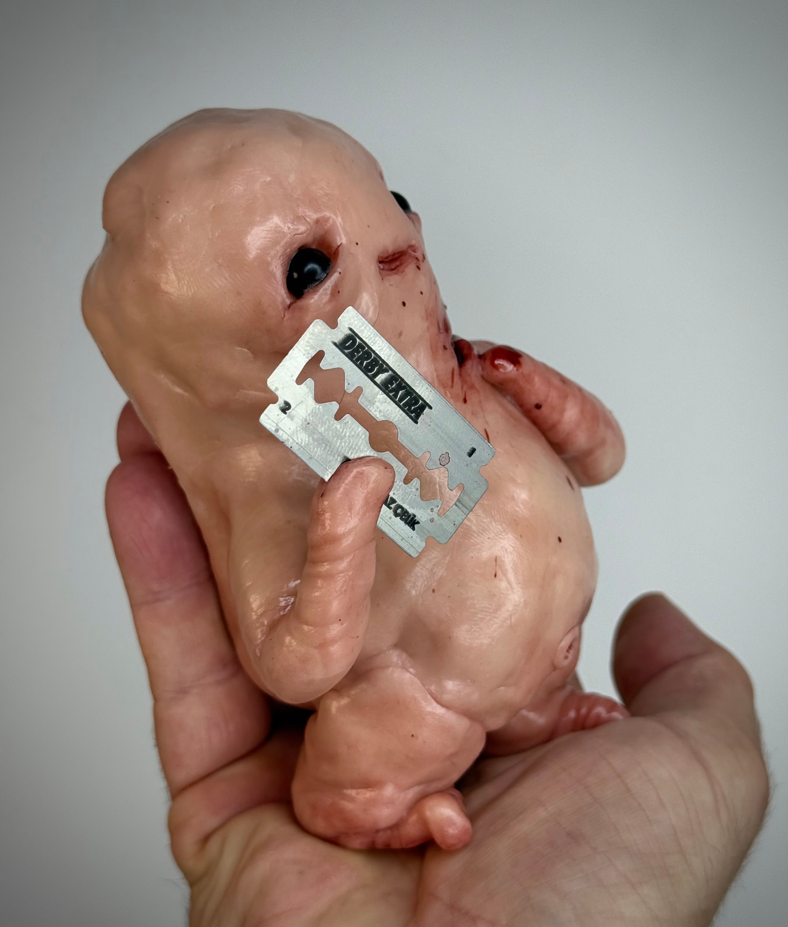 Shaving Trouble Disturbie – Grotesque Creature Sculpture – Weird Handmade Polymer Clay Oddity
