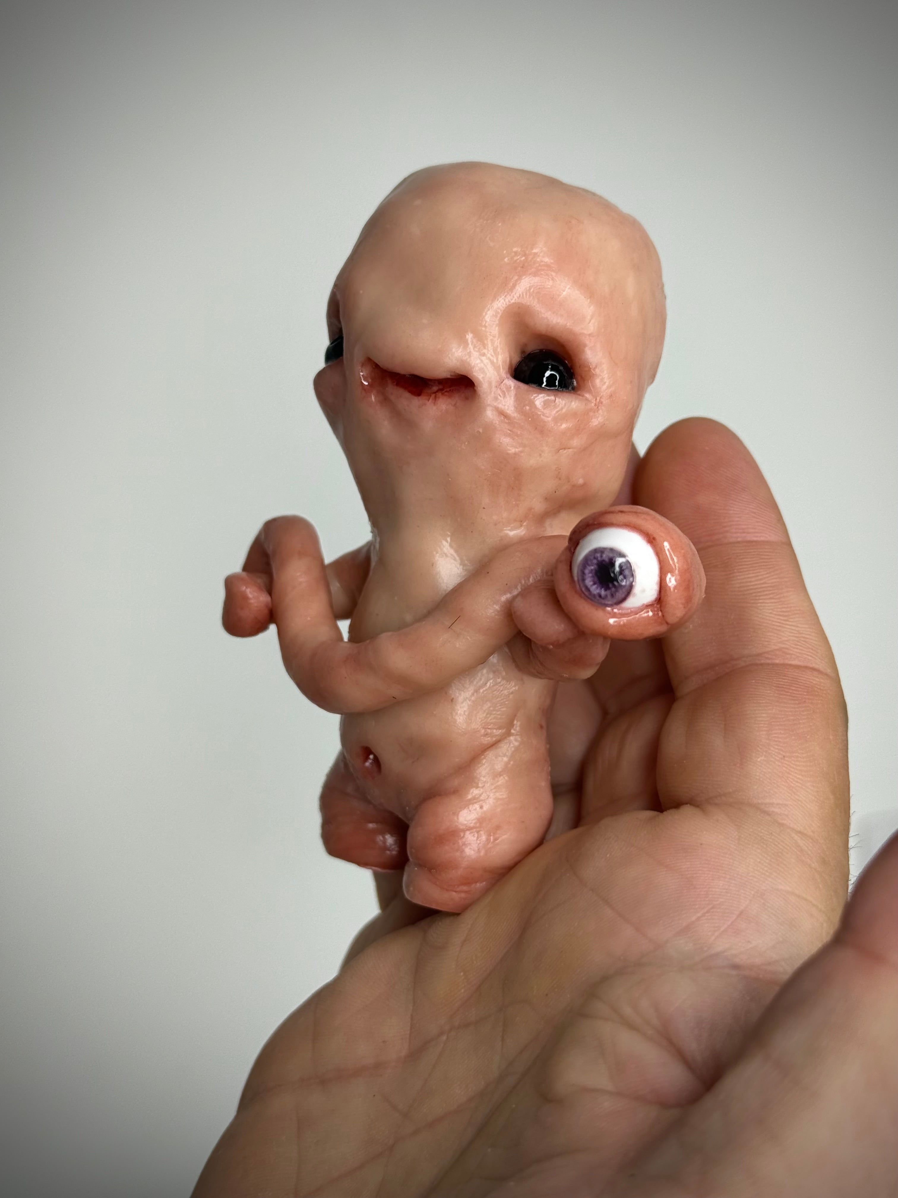 Disturbie & Curious Eyeworm – Handmade Polymer Clay Creature Sculpture