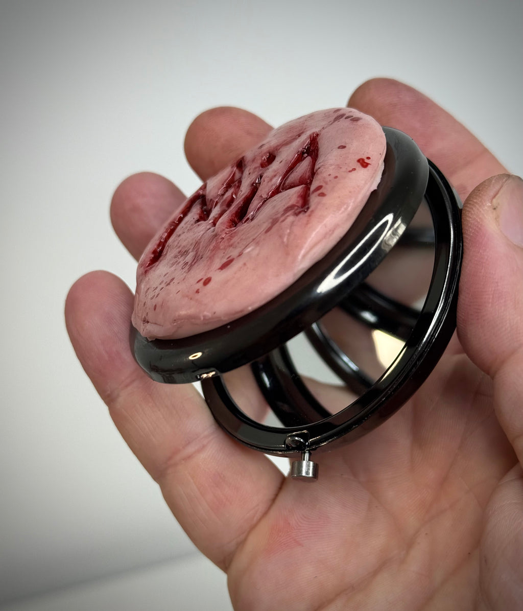 Personalised Horror Pocket Mirror Custom Name Handmade Creepy Compact Mirror Gothic Gift