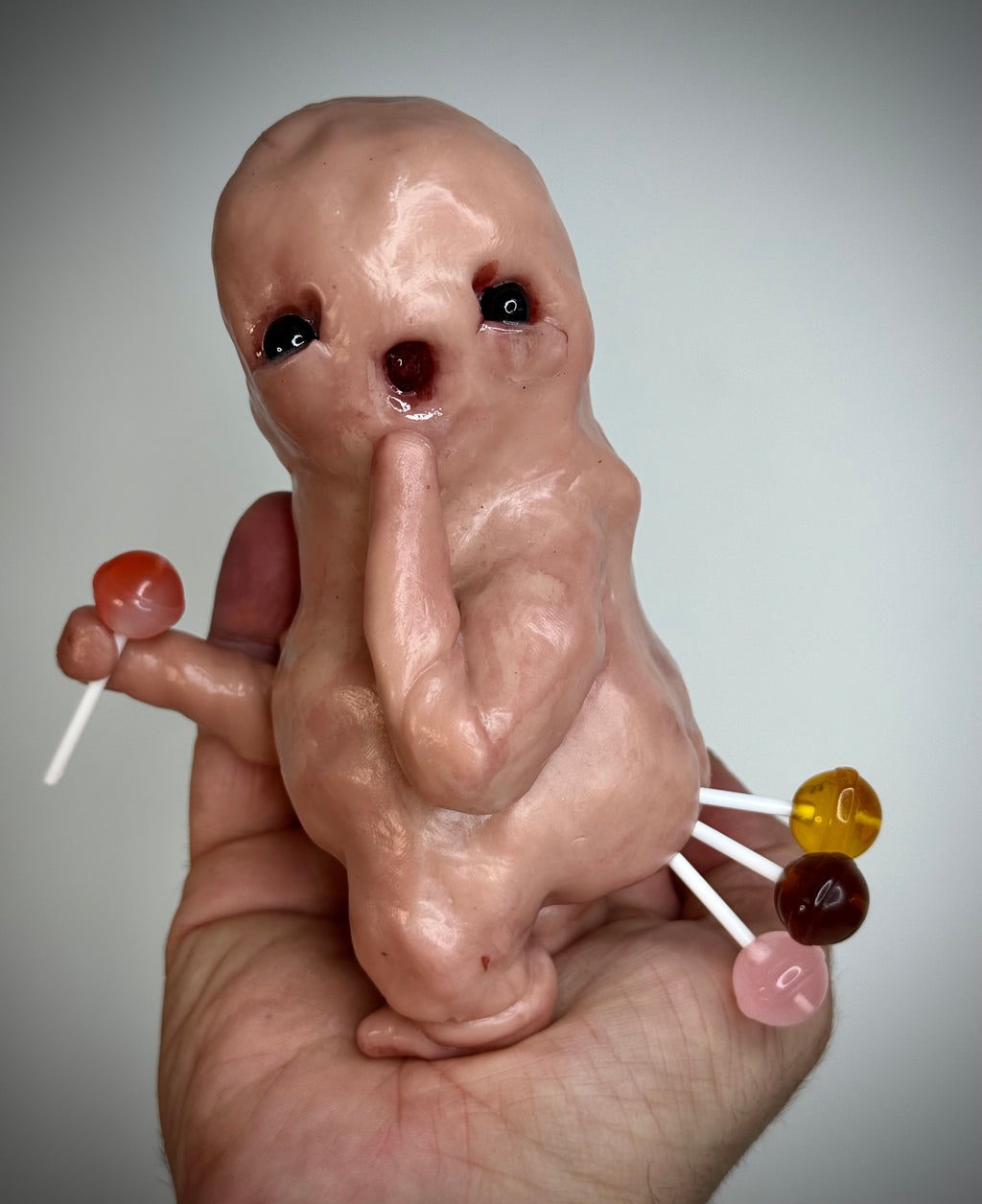 Lollipop Disturbie – Grotesque Creature Sculpture – Weird Handmade Polymer Clay Oddity
