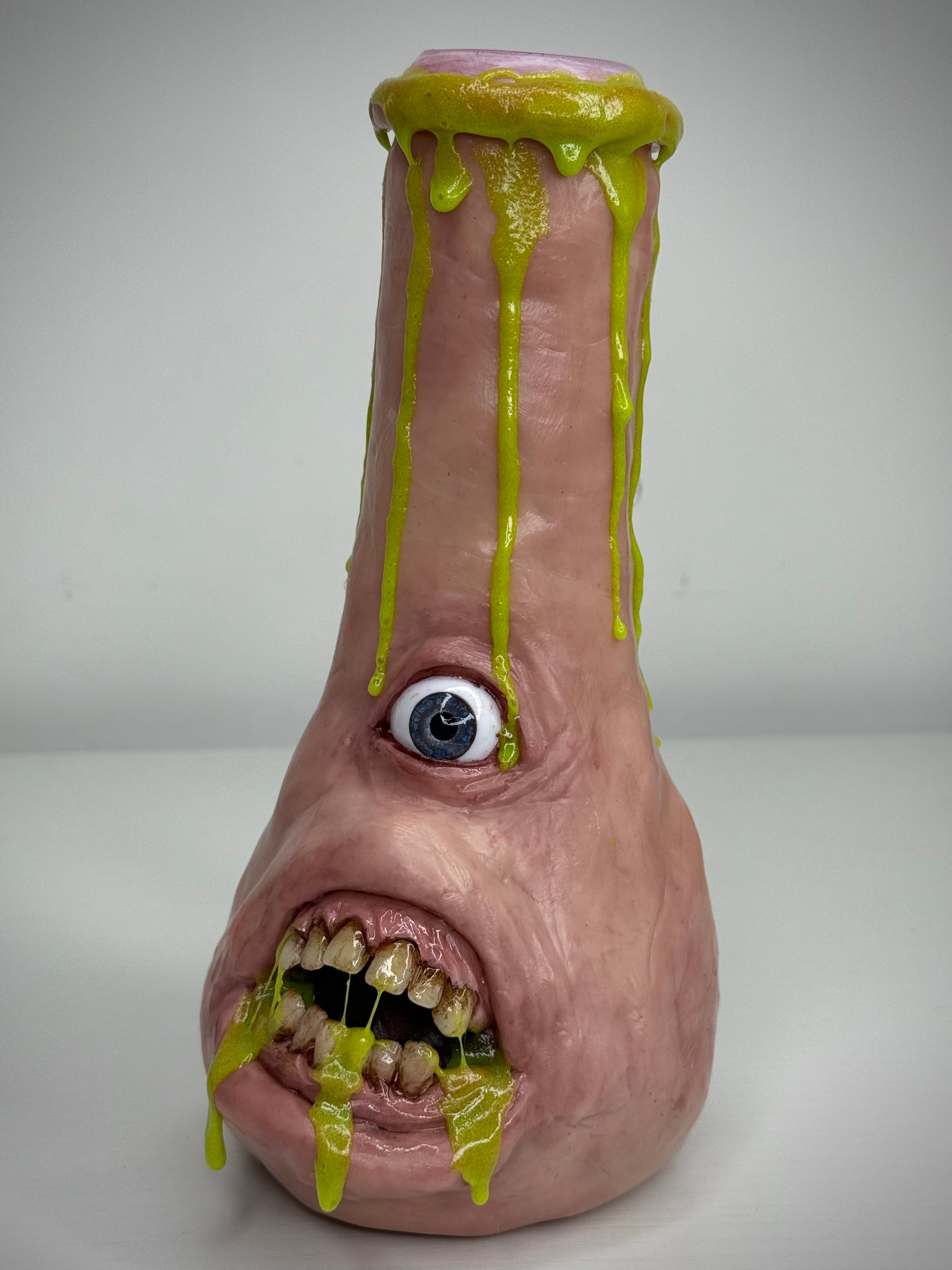 Glowing That’s Vile Bong – Glow in the Dark Horror Bong Sculpture – Weird Handmade Polymer Clay Oddity )