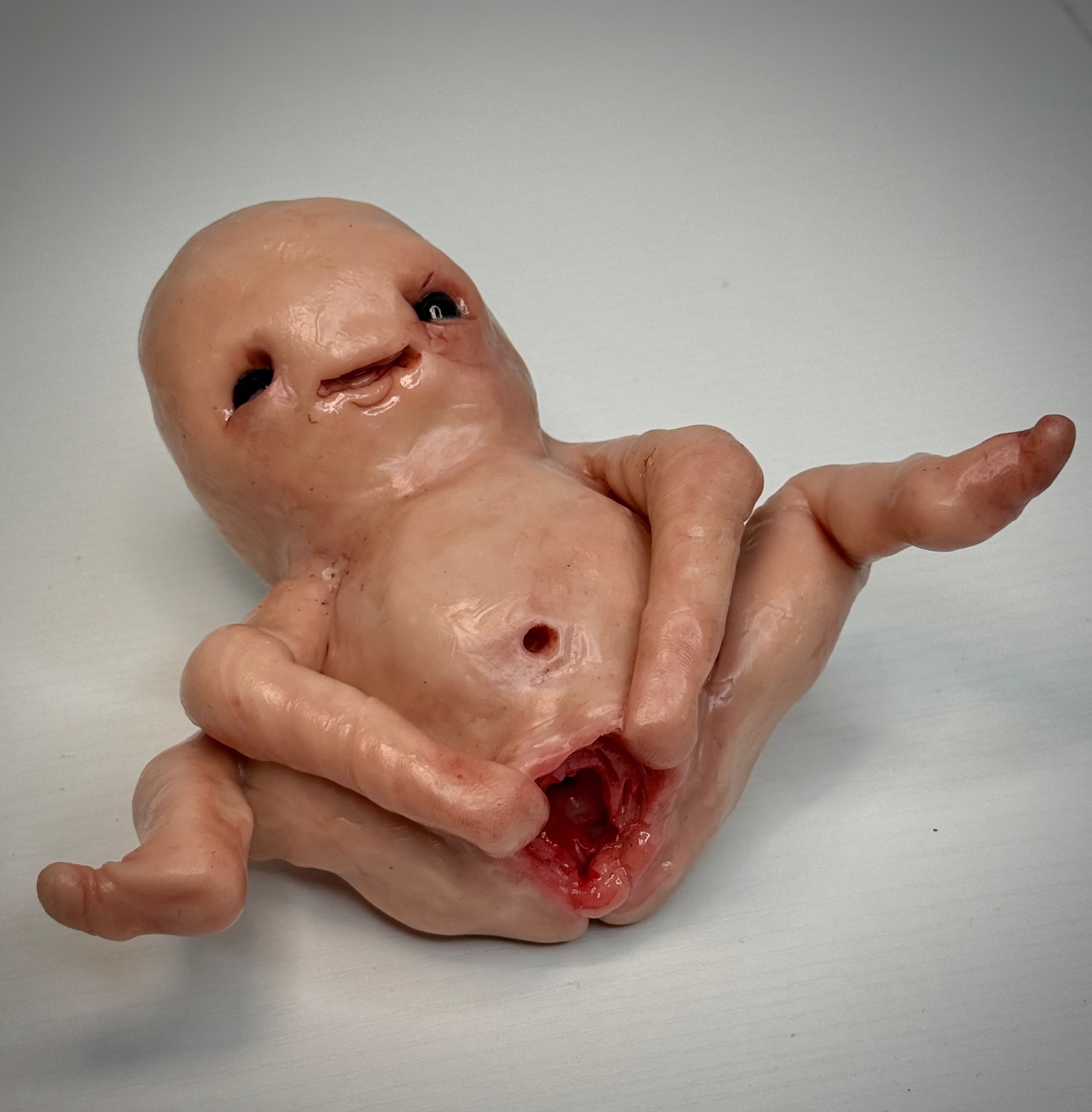 Stretched Out Disturbie – Grotesque Creature Sculpture – Weird Handmade Polymer Clay Oddity