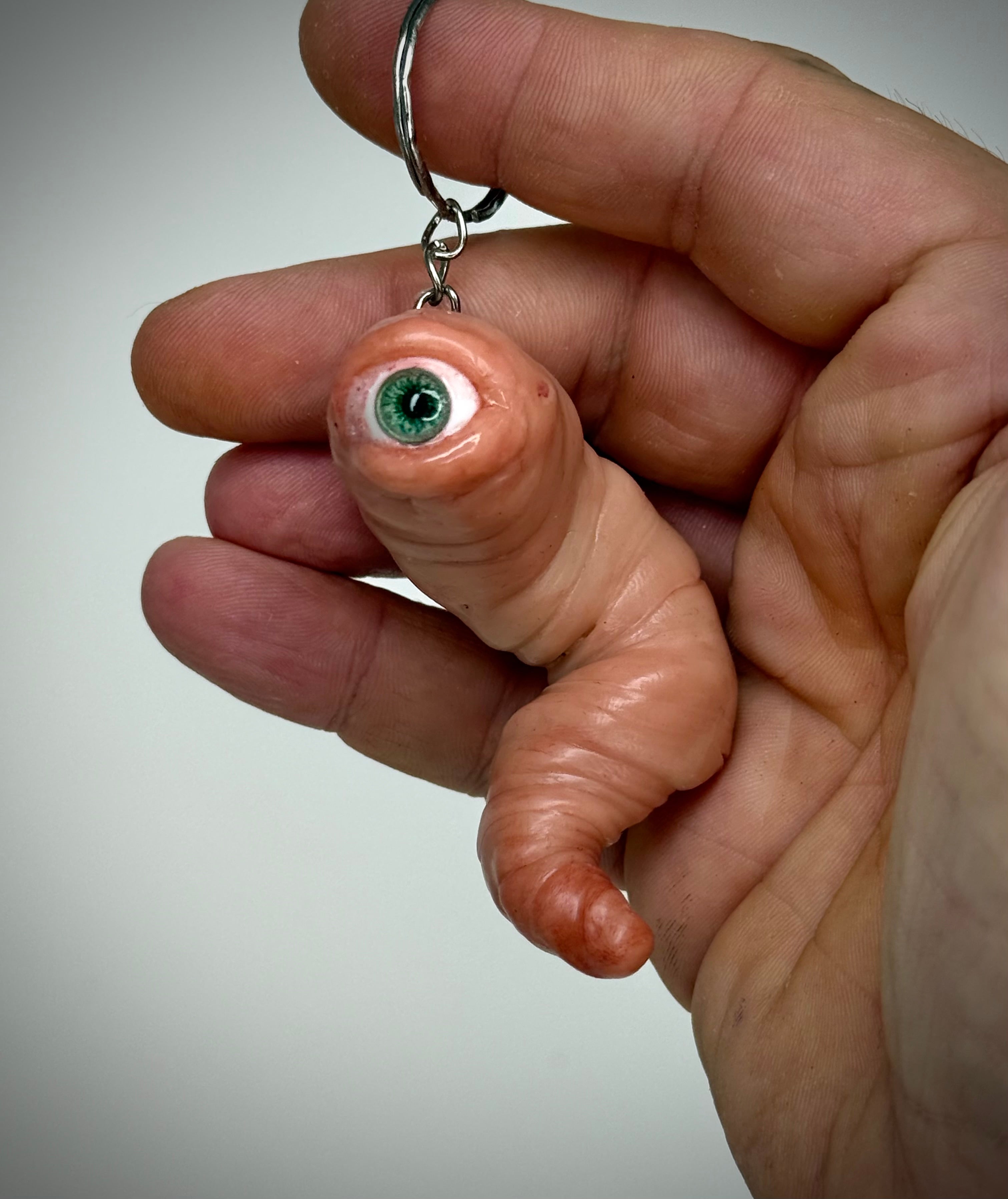 Worm Friend Keychain Handmade Polymer Clay Eyeball Worm Keyring Made to Order