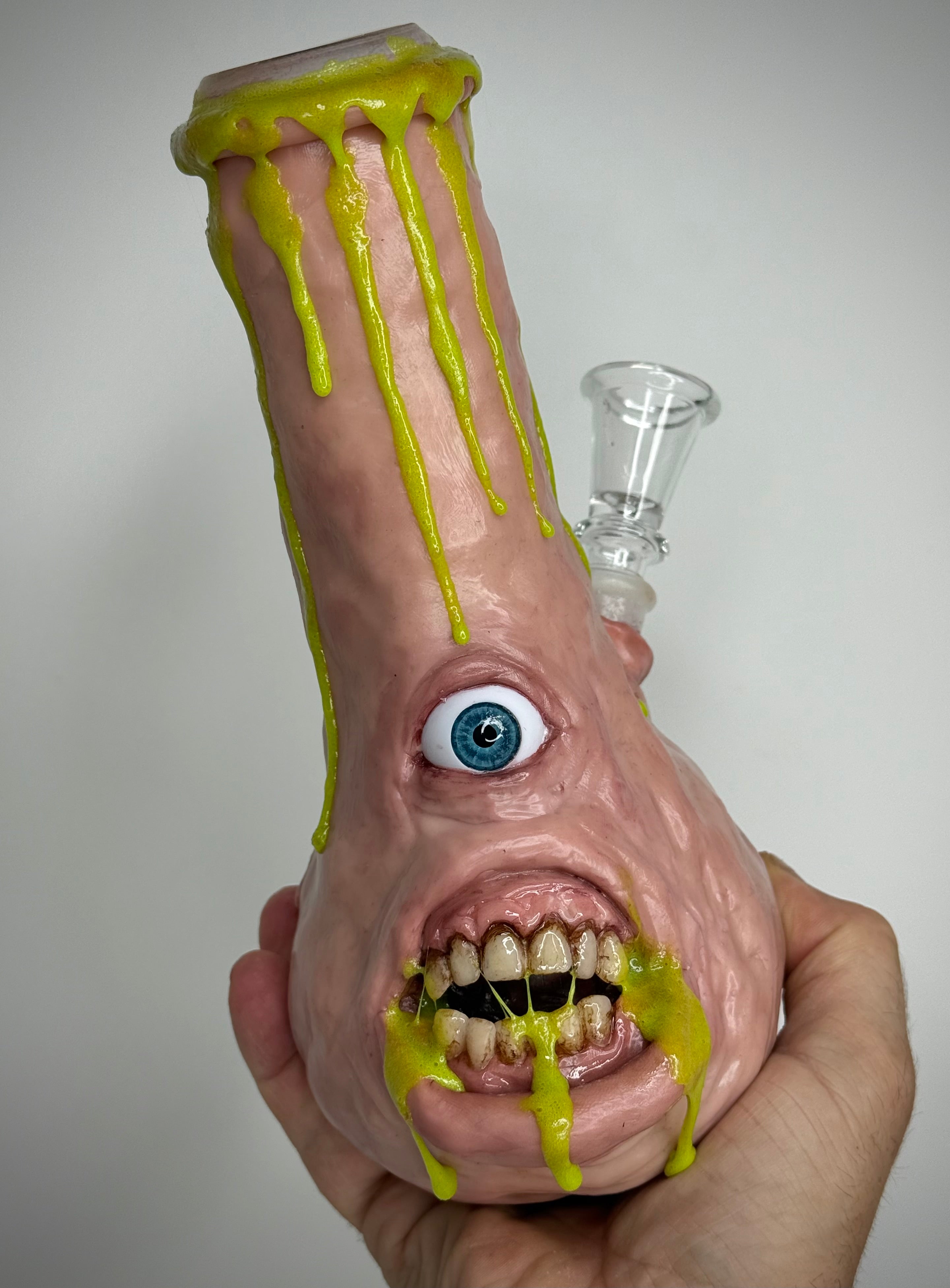Glowing That’s Vile Bong – Glow in the Dark Horror Bong Sculpture – Weird Handmade Polymer Clay Oddity