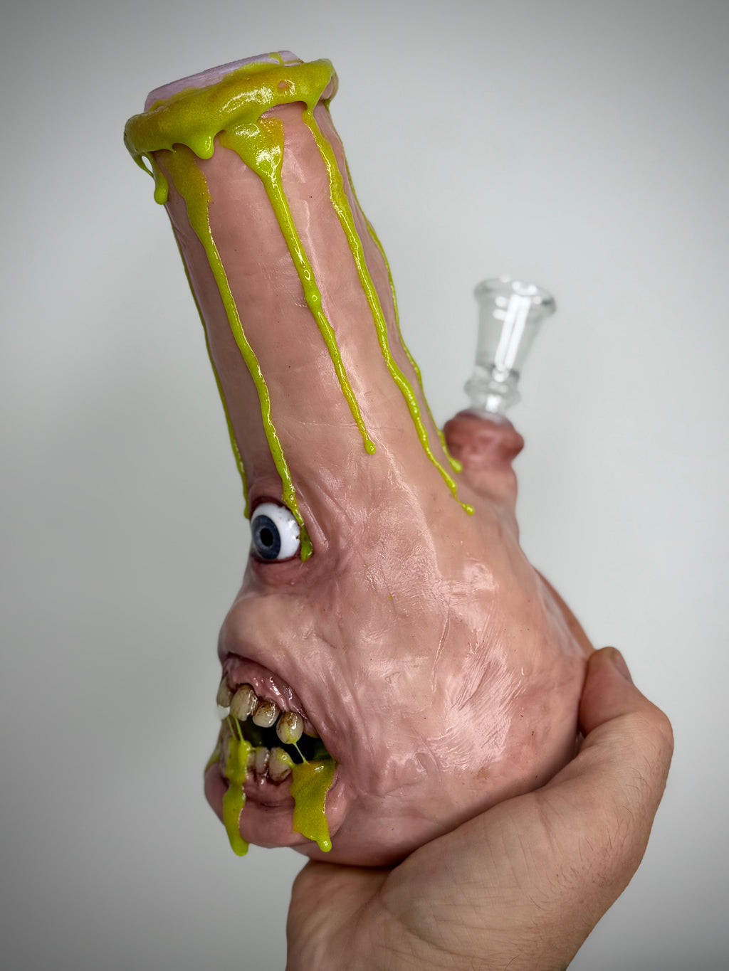 Glowing That’s Vile Bong – Glow in the Dark Horror Bong Sculpture – Weird Handmade Polymer Clay Oddity )