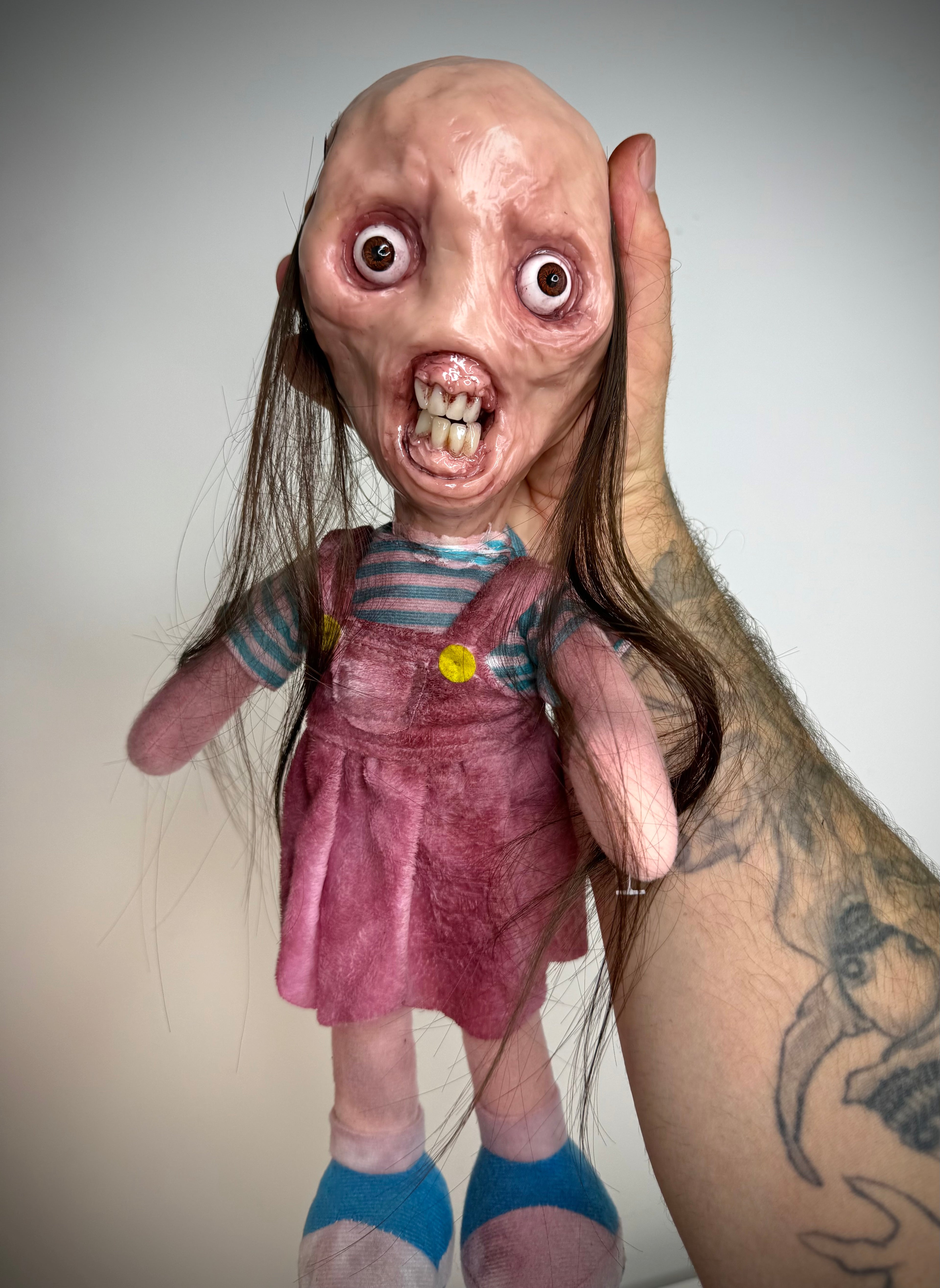 Modified Toy Doll – Horror Doll Sculpture – Weird Handmade Polymer Clay Oddity