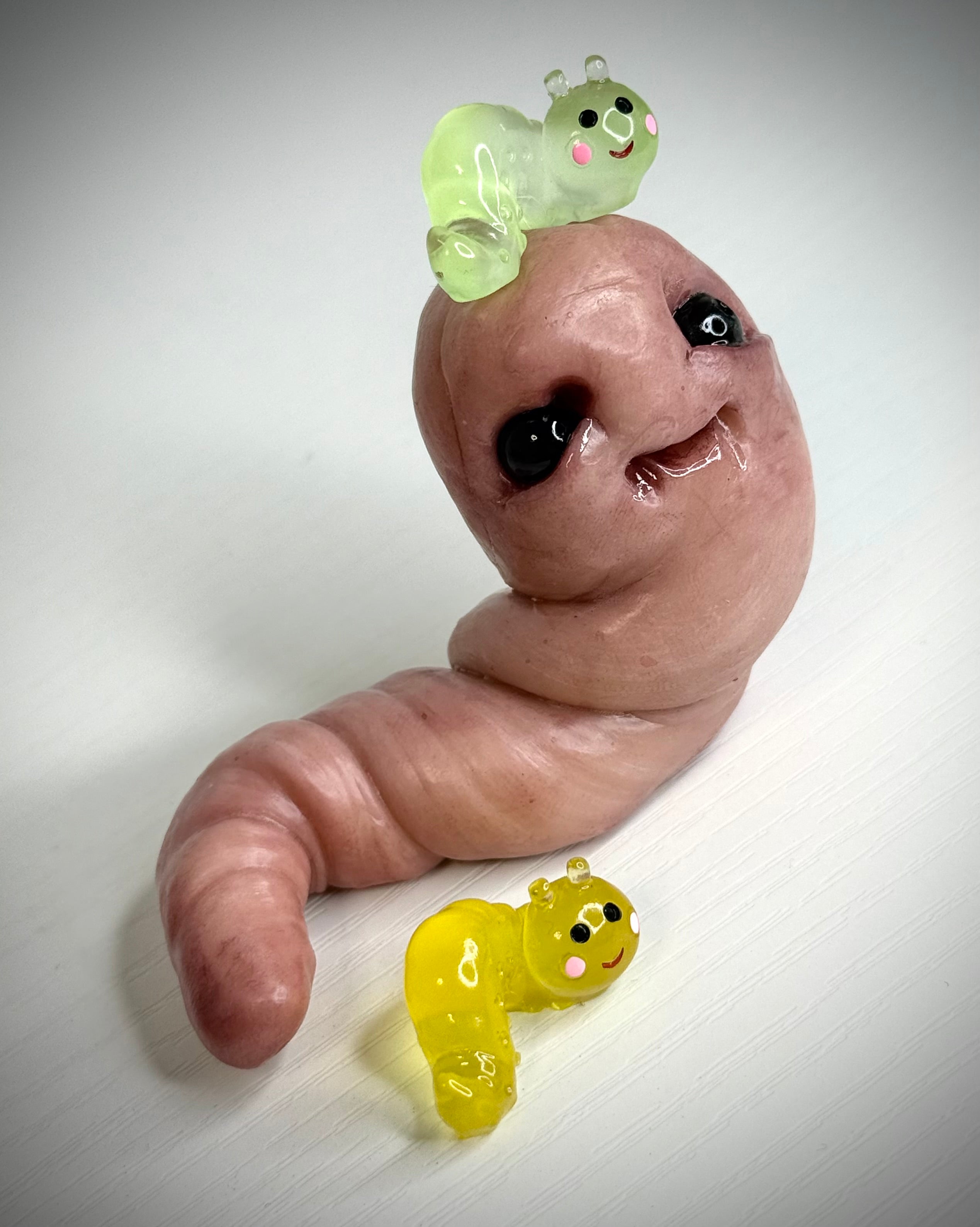 Worm Disturbie with Worm Friends – Grotesque Creature Sculpture – Weird Handmade Polymer Clay Oddity