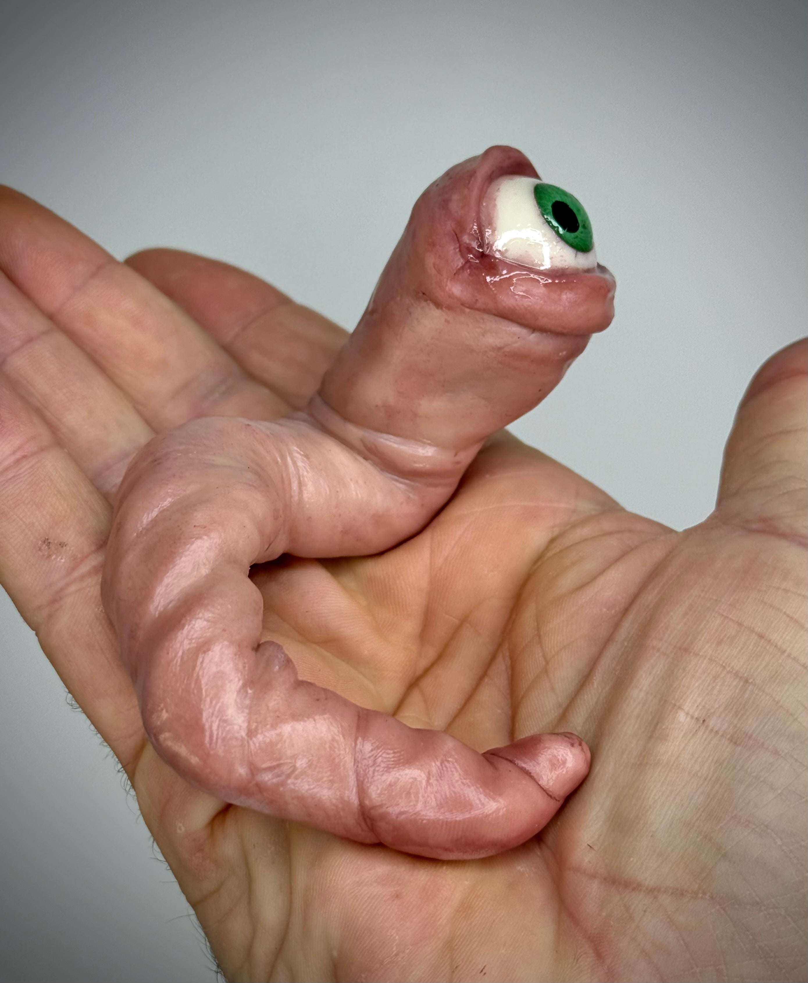 Large Worm Friend – Eyeball Worm Creature Sculpture – Weird Handmade Polymer Clay Oddity