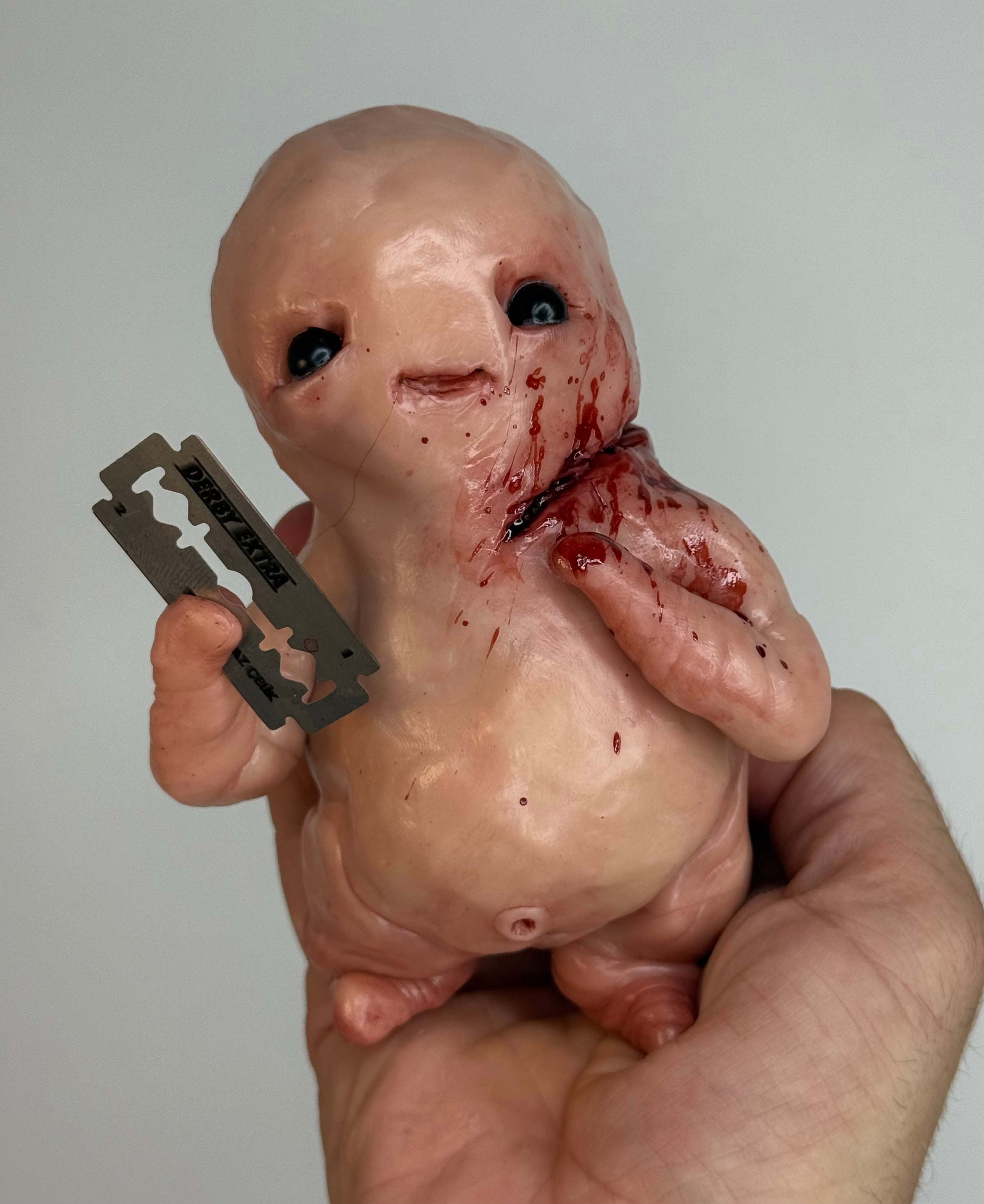 Shaving Trouble Disturbie – Grotesque Creature Sculpture – Weird Handmade Polymer Clay Oddity