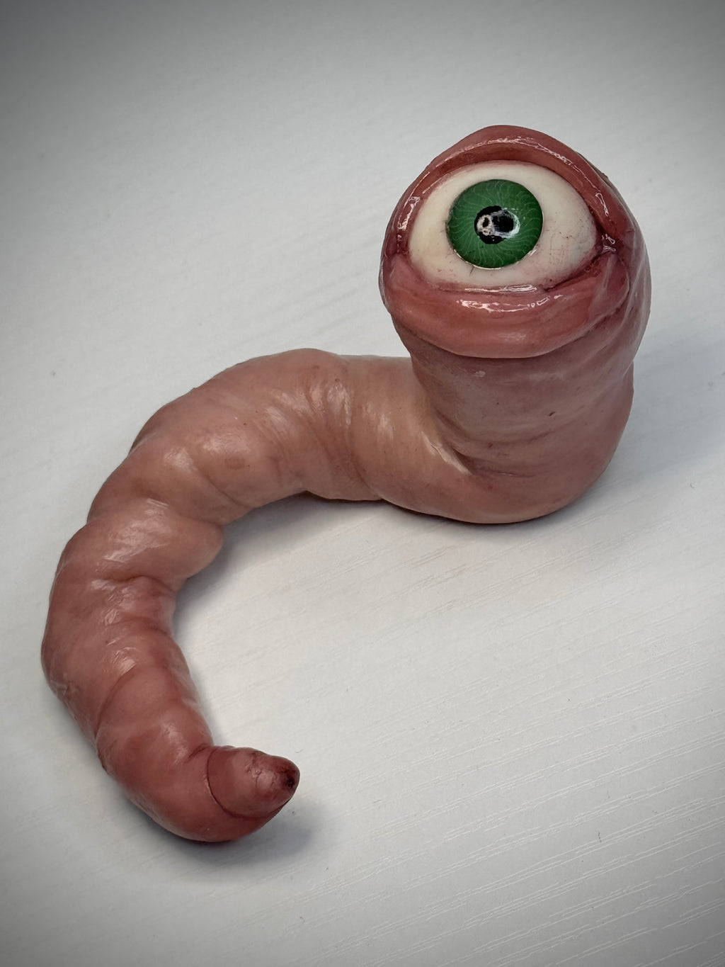 Large Worm Friend – Eyeball Worm Creature Sculpture – Weird Handmade Polymer Clay Oddity