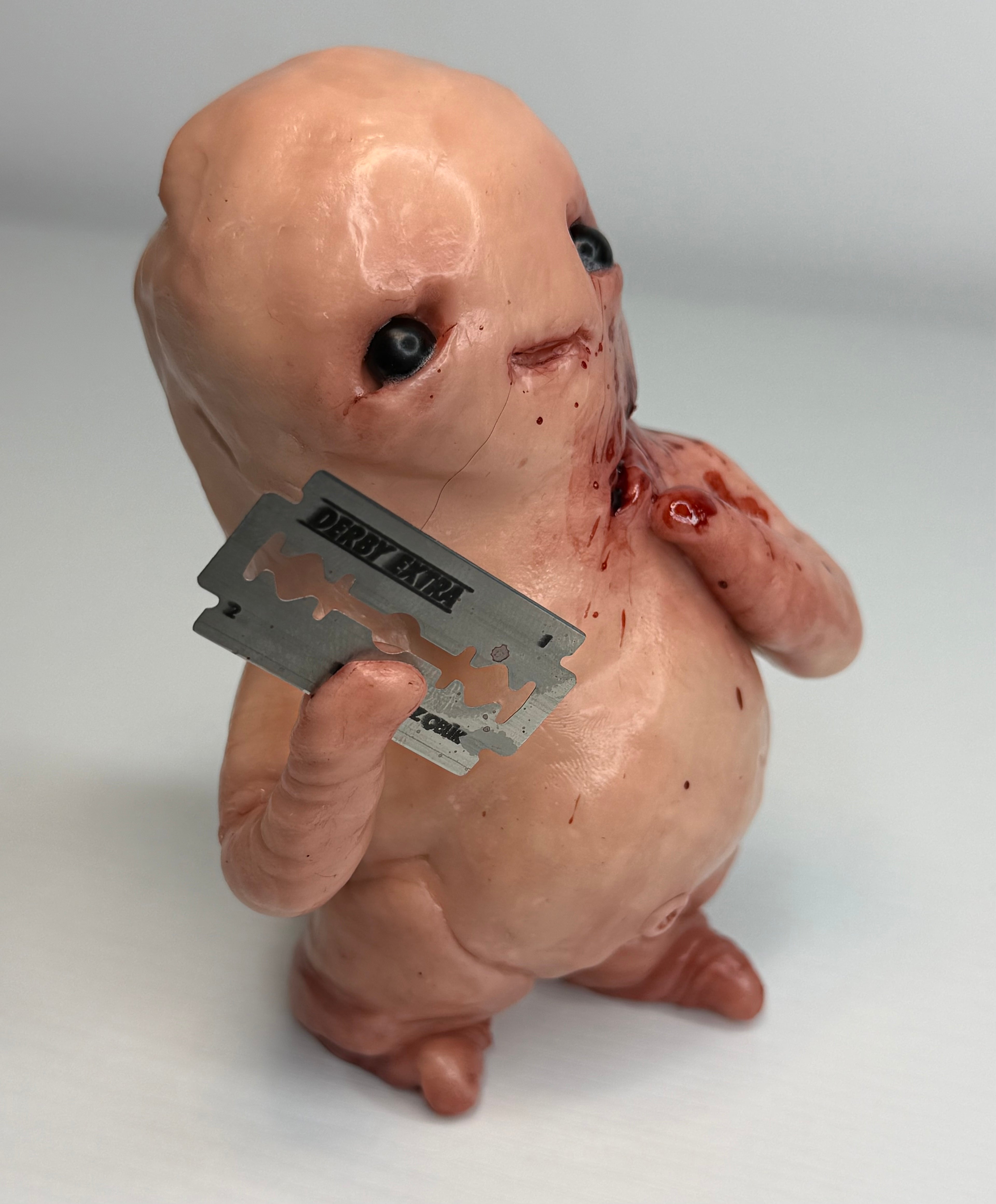 Shaving Trouble Disturbie – Grotesque Creature Sculpture – Weird Handmade Polymer Clay Oddity