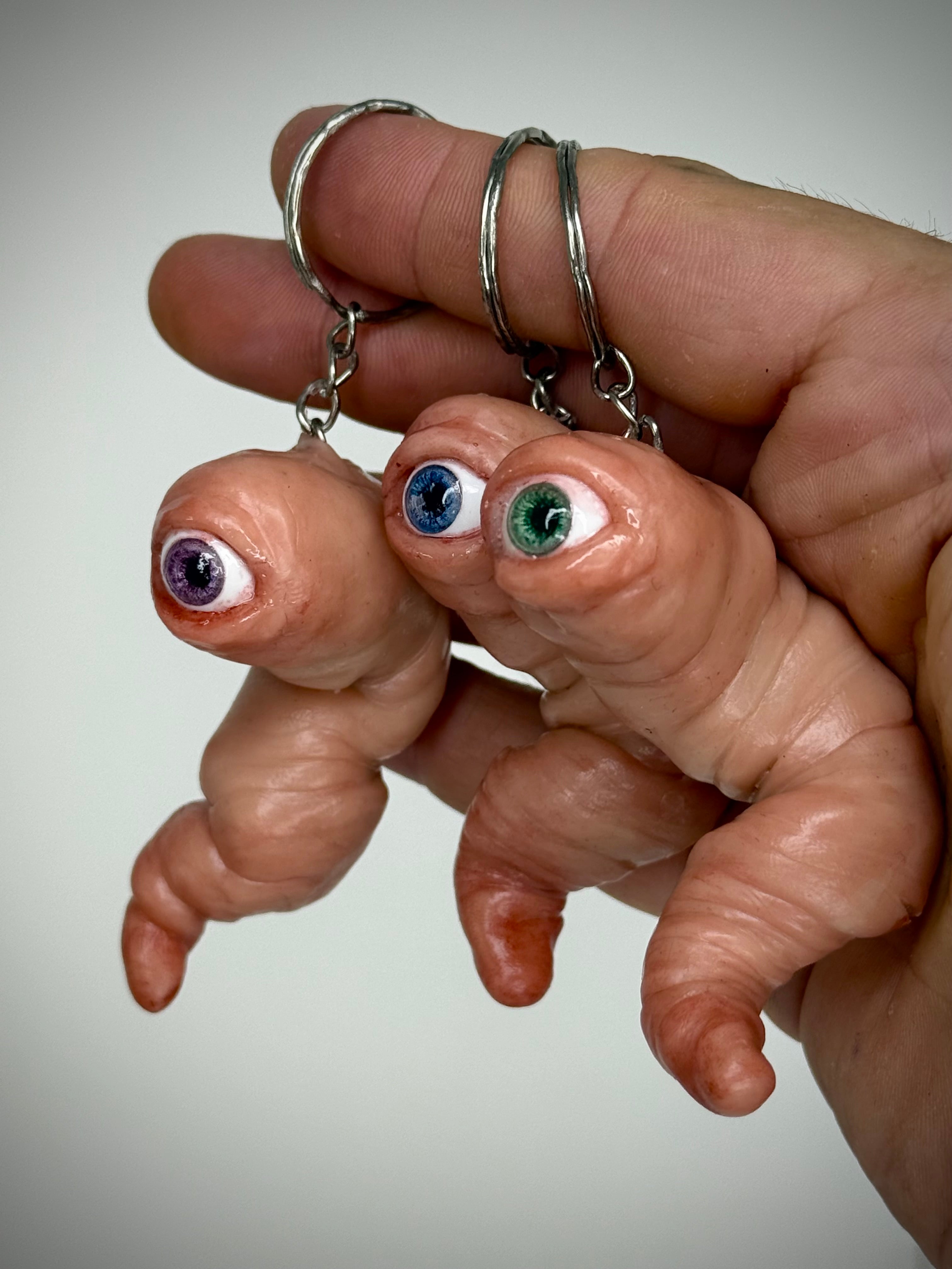 Worm Friend Keychain Handmade Polymer Clay Eyeball Worm Keyring Made to Order