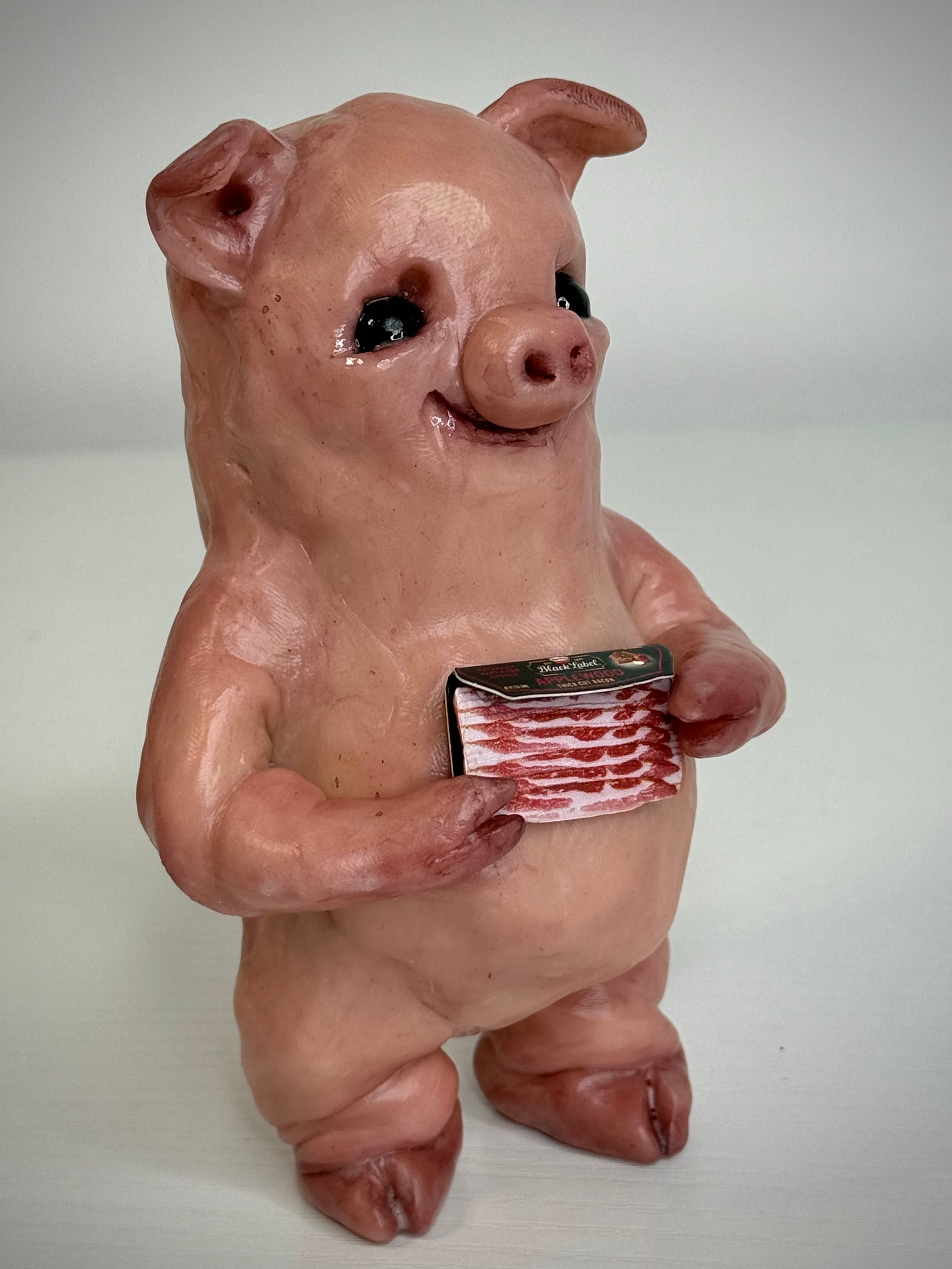 Bacon Disturbie – Grotesque Pig Sculpture – Weird Handmade Polymer Clay Oddity