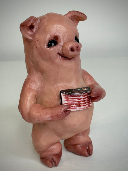 Bacon Disturbie – Grotesque Pig Sculpture – Weird Handmade Polymer Clay Oddity