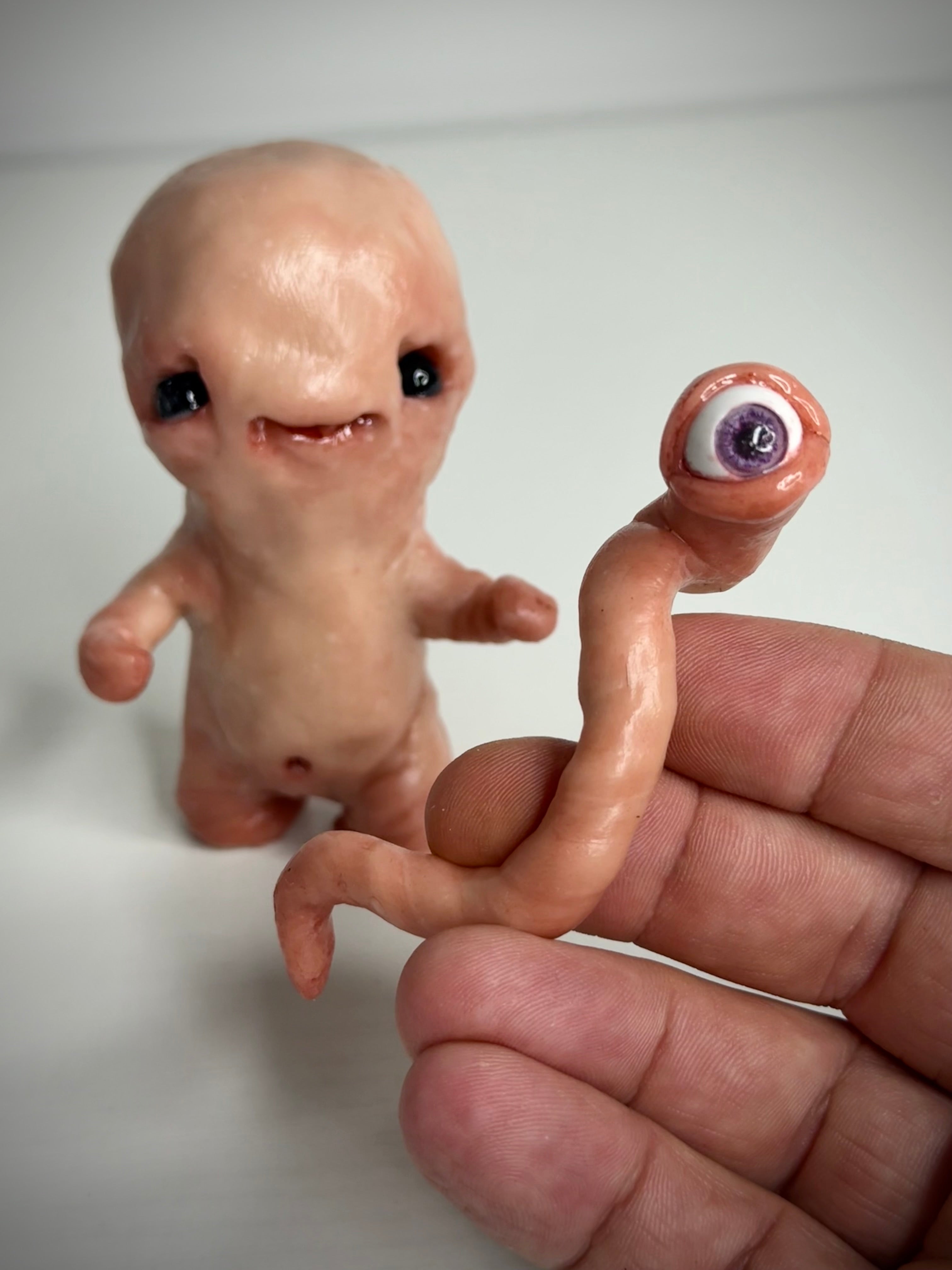 Disturbie & Curious Eyeworm – Handmade Polymer Clay Creature Sculpture