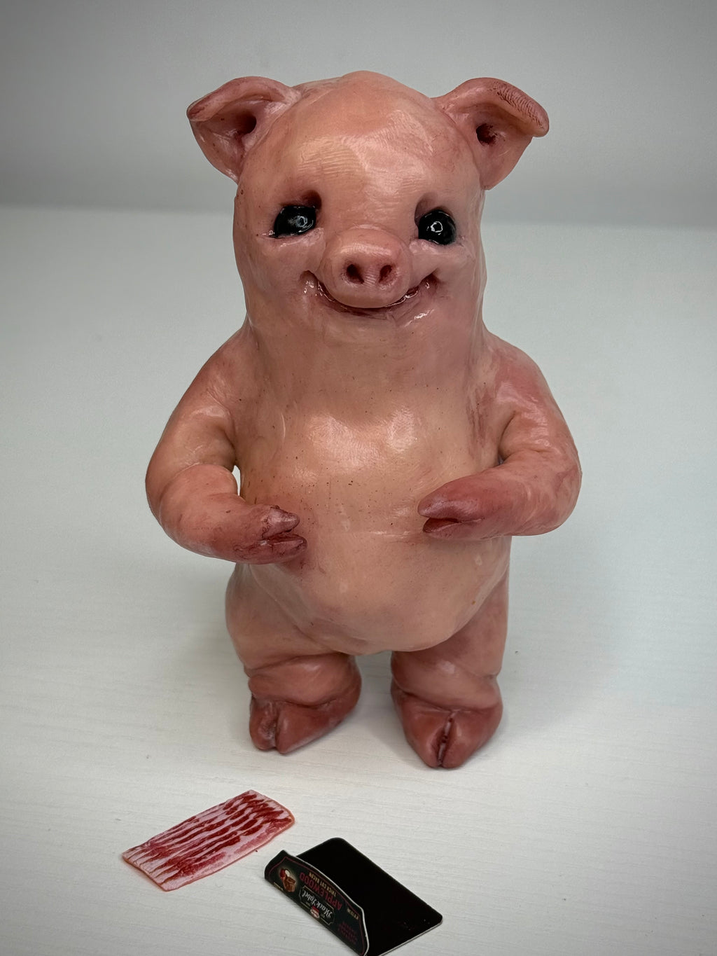 Bacon Disturbie – Grotesque Pig Sculpture – Weird Handmade Polymer Clay Oddity