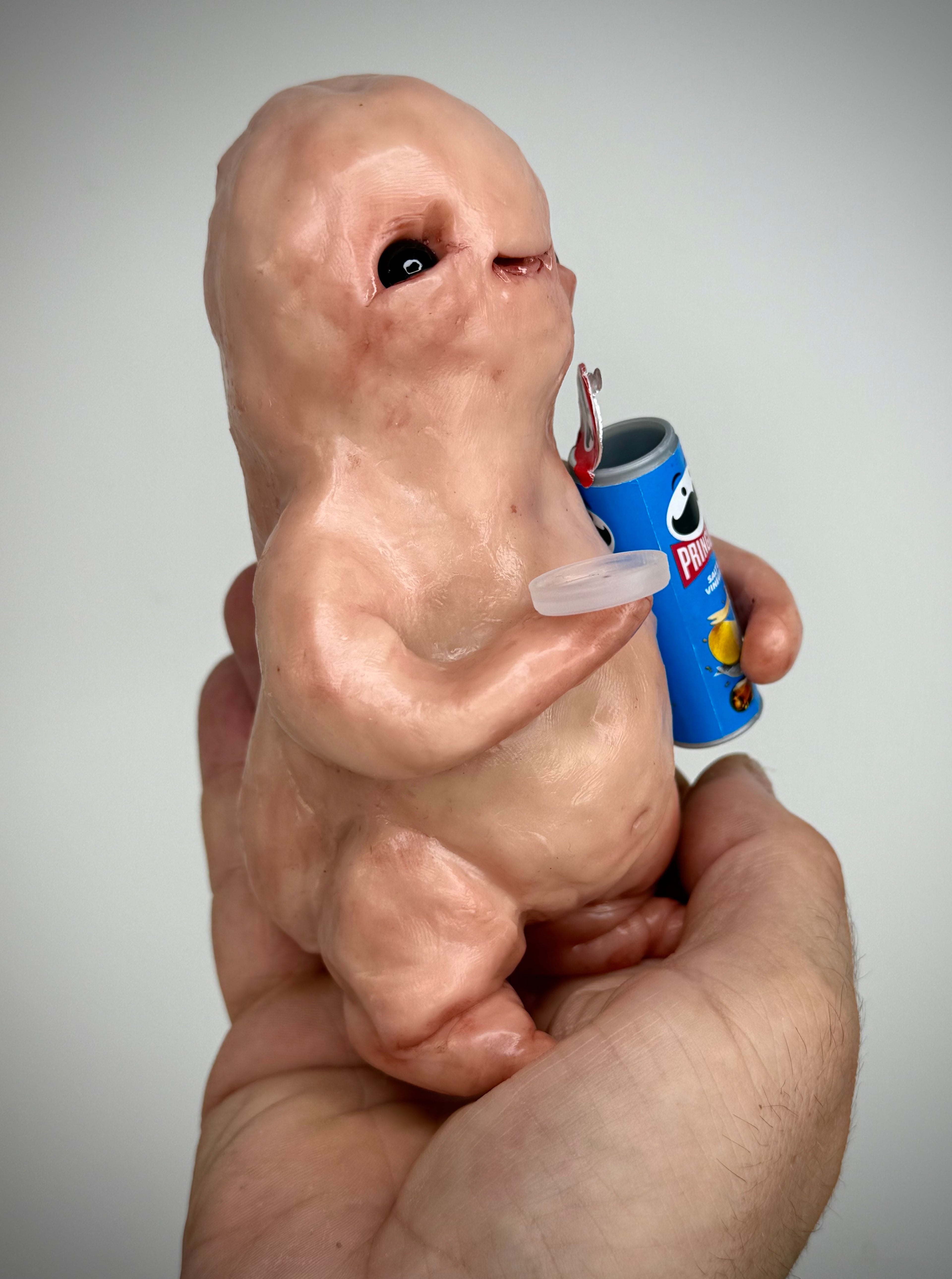 Once You Pop Disturbie – Pringle Loving Creature Sculpture – Weird Handmade Polymer Clay Oddity