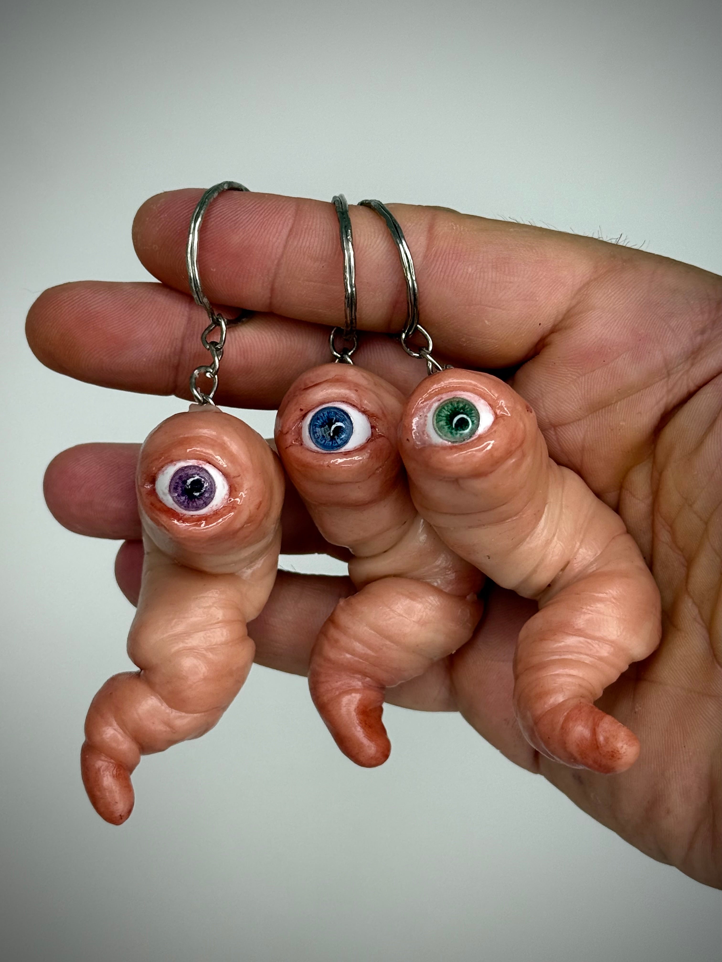 Worm Friend Keychain Handmade Polymer Clay Eyeball Worm Keyring Made to Order