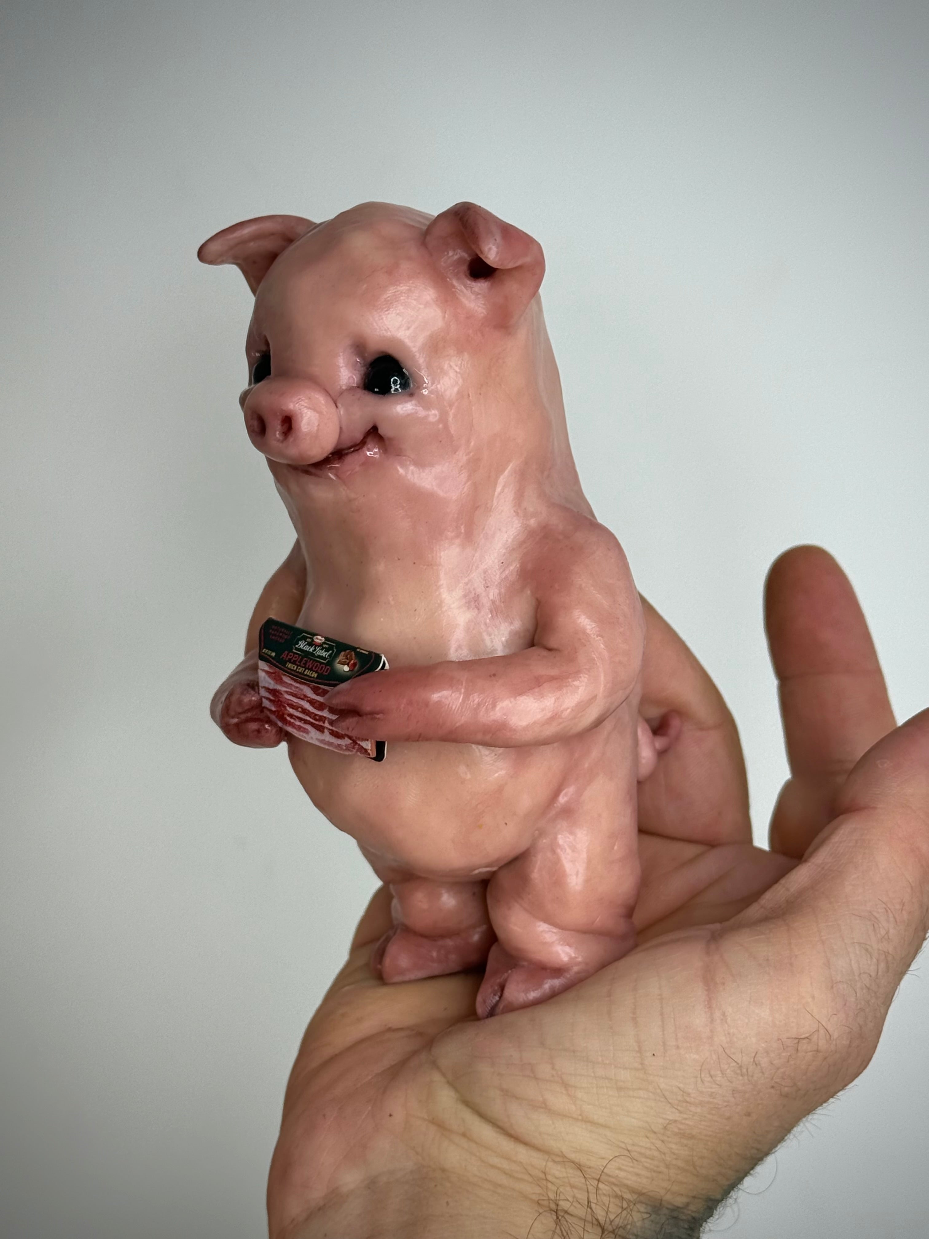Bacon Disturbie – Grotesque Pig Sculpture – Weird Handmade Polymer Clay Oddity