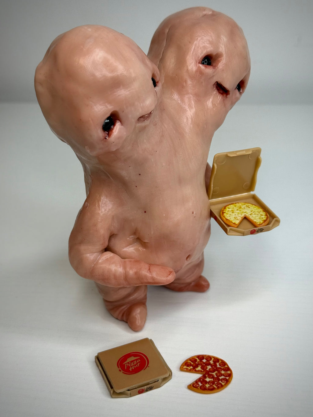 Pizza Disturbie – Two Headed Creature Sculpture – Weird Handmade Polymer Clay Oddity