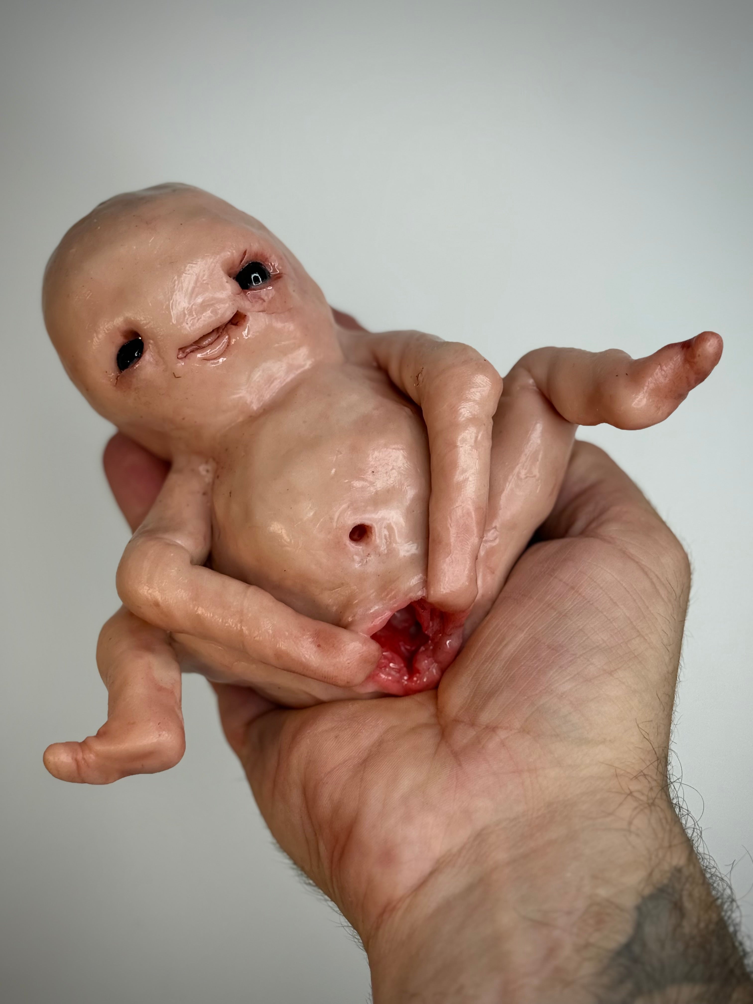 Stretched Out Disturbie – Grotesque Creature Sculpture – Weird Handmade Polymer Clay Oddity