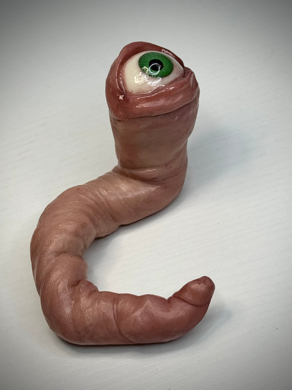 Large Worm Friend – Eyeball Worm Creature Sculpture – Weird Handmade Polymer Clay Oddity