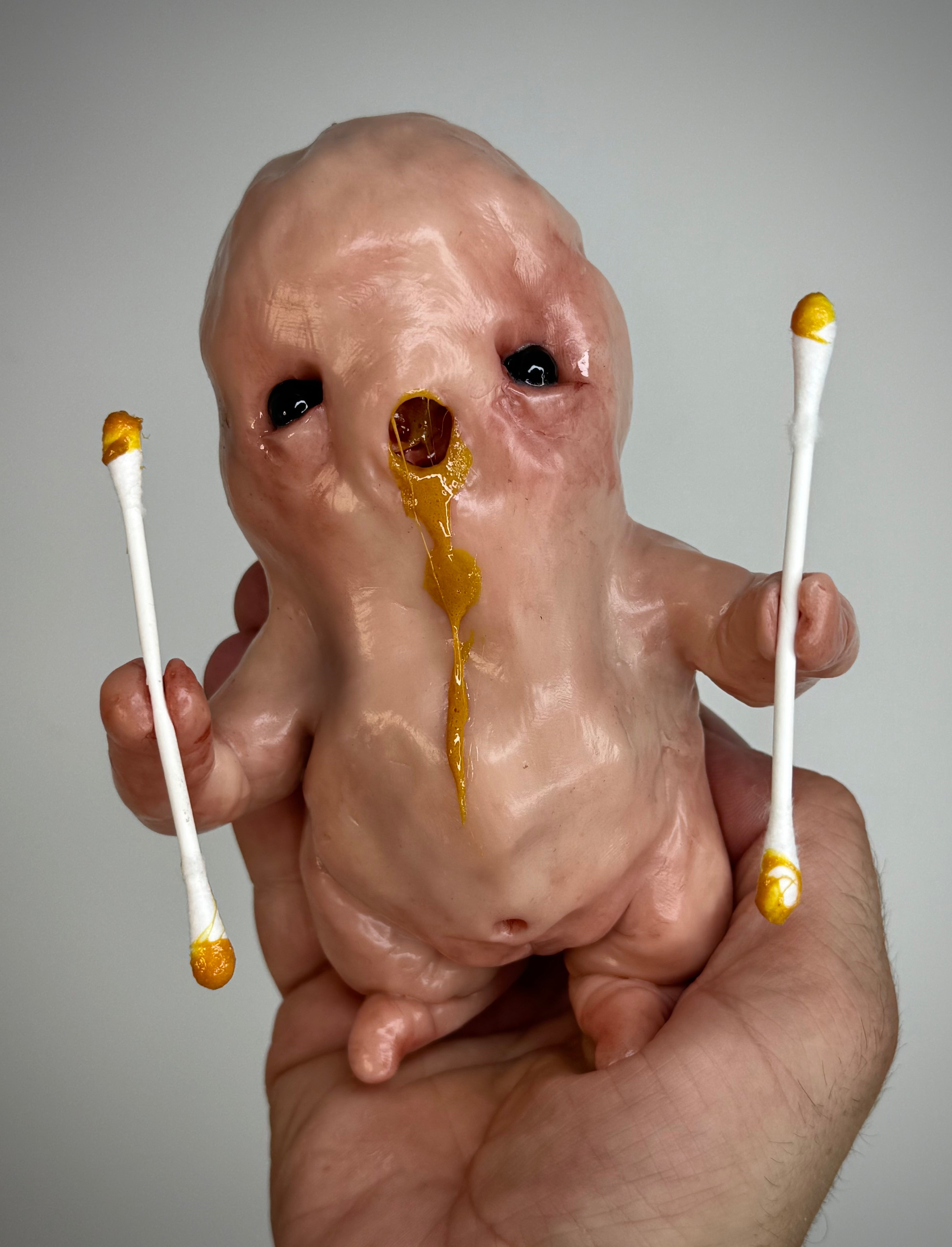 Ear Wax Disturbie – Grotesque Creature Sculpture – Weird Handmade Polymer Clay Oddity