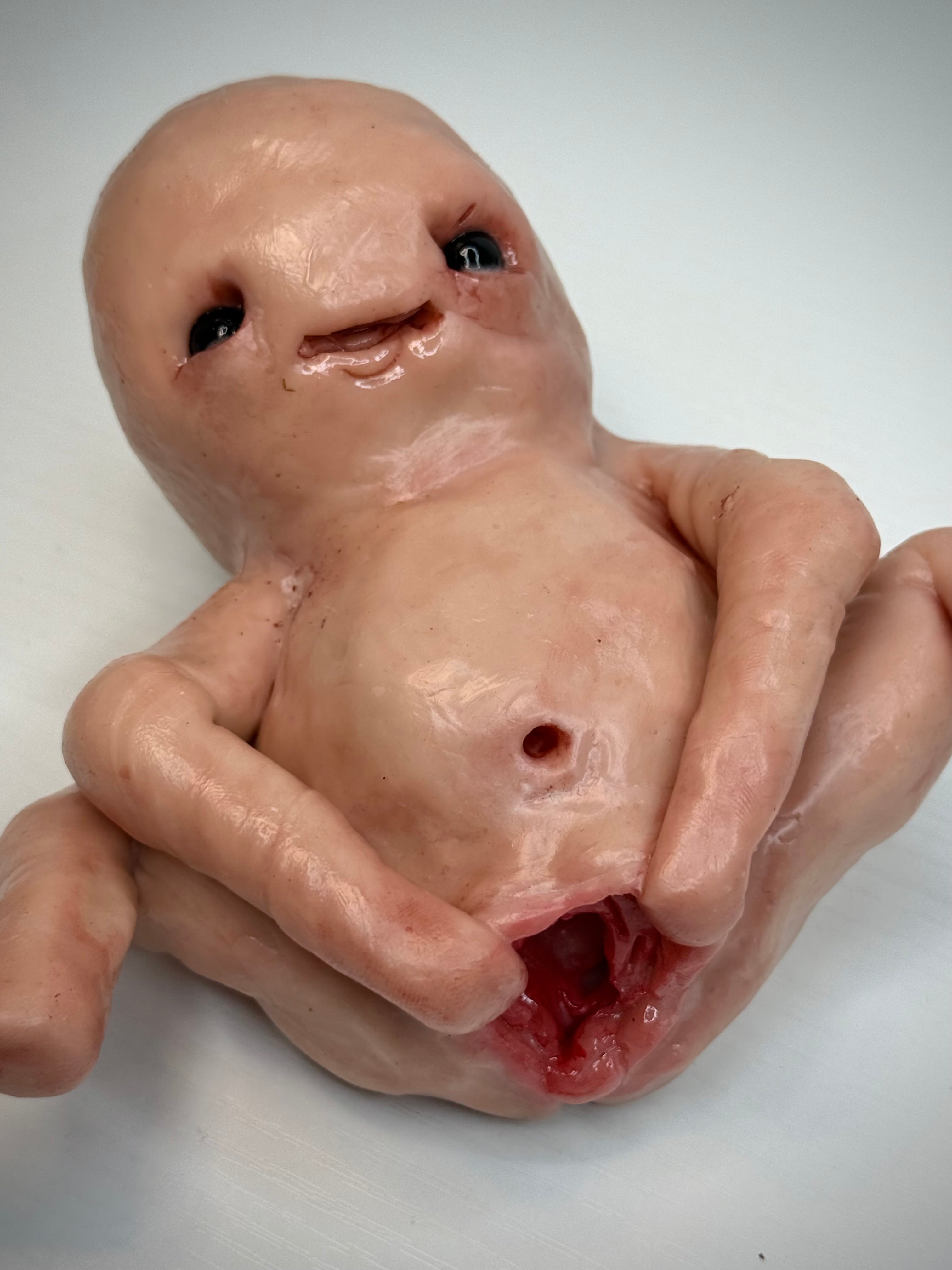 Stretched Out Disturbie – Grotesque Creature Sculpture – Weird Handmade Polymer Clay Oddity