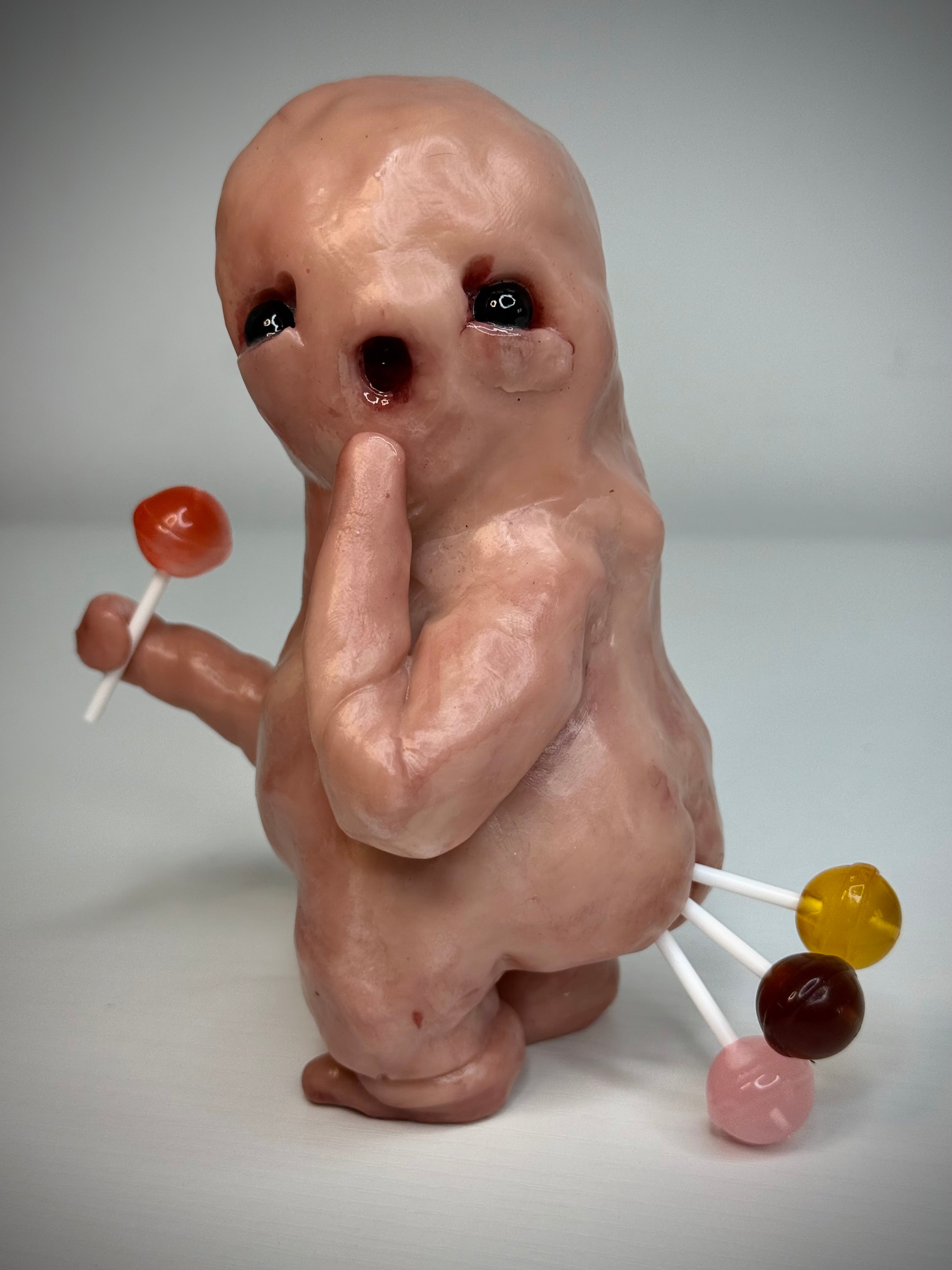 Lollipop Disturbie – Grotesque Creature Sculpture – Weird Handmade Polymer Clay Oddity