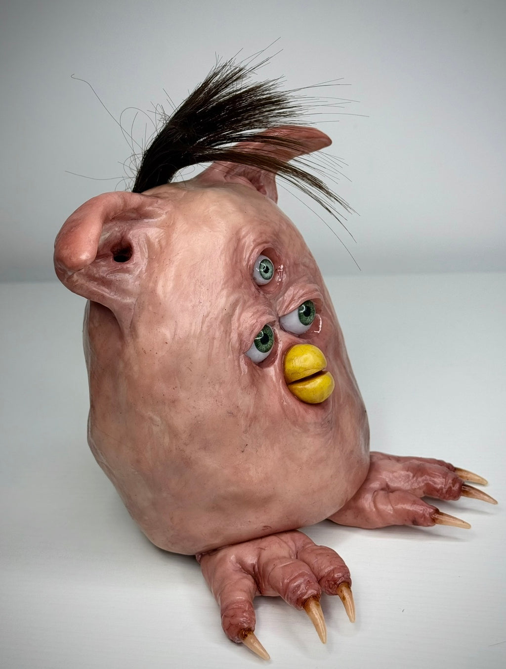 Flesh Furby – Three Eyed Creature Sculpture – Weird Handmade Polymer Clay Oddity