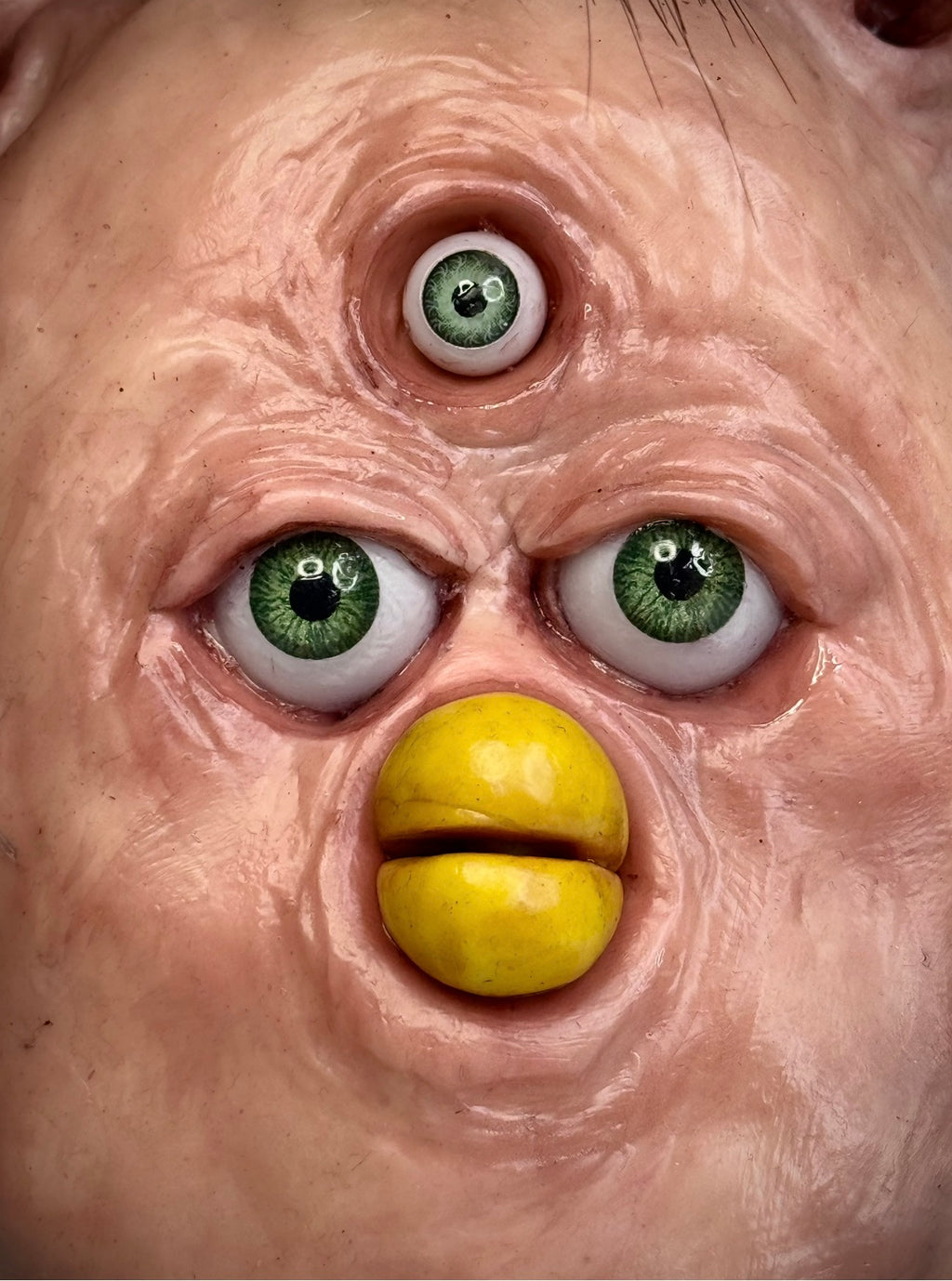 Flesh Furby – Three Eyed Creature Sculpture – Weird Handmade Polymer Clay Oddity