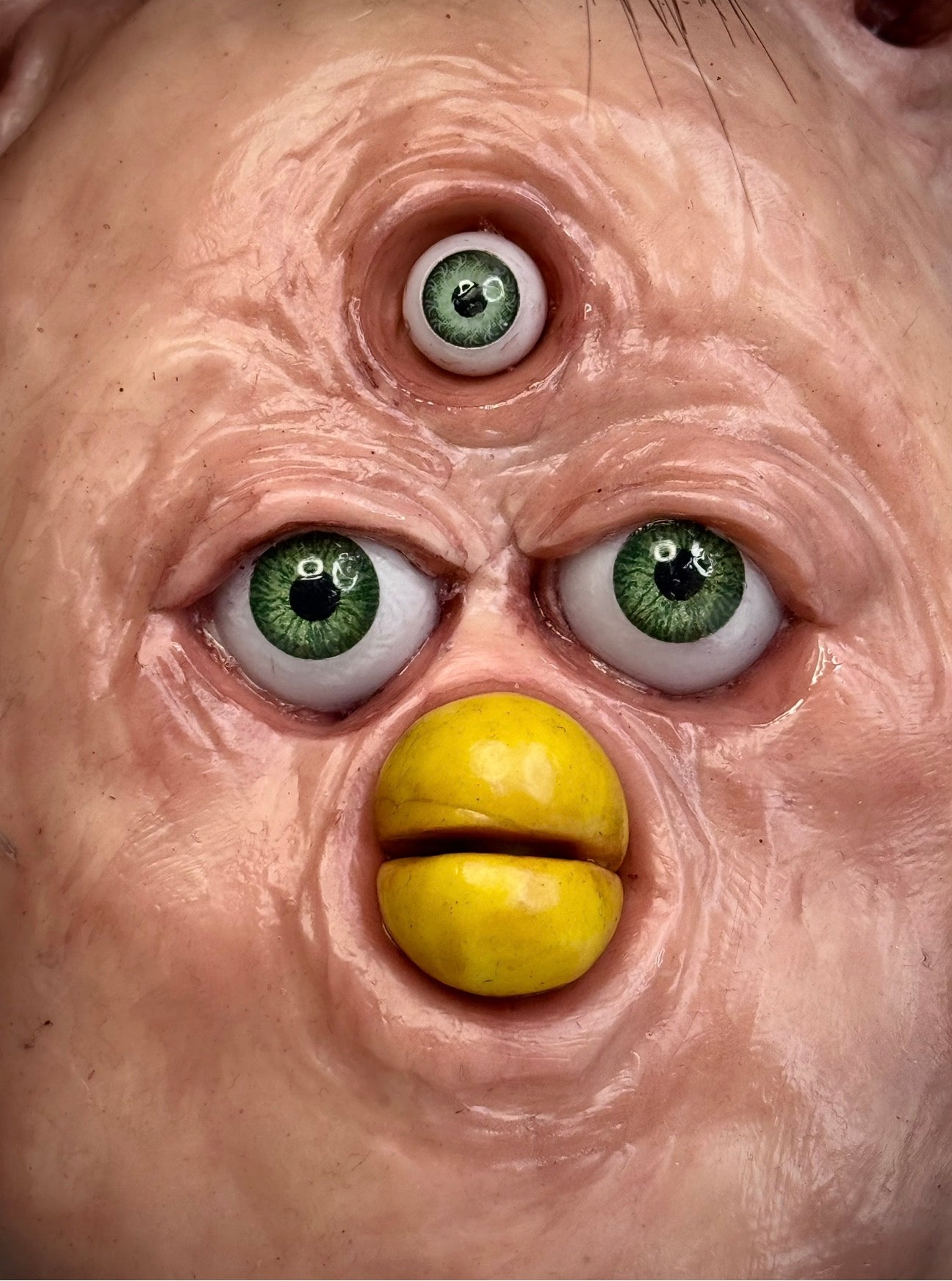 Flesh Furby – Three Eyed Creature Sculpture – Weird Handmade Polymer Clay Oddity