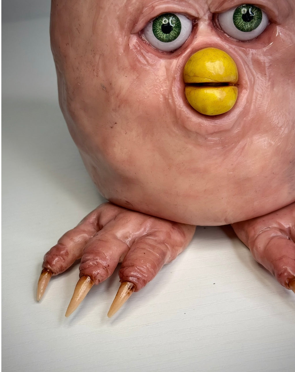 Flesh Furby – Three Eyed Creature Sculpture – Weird Handmade Polymer Clay Oddity