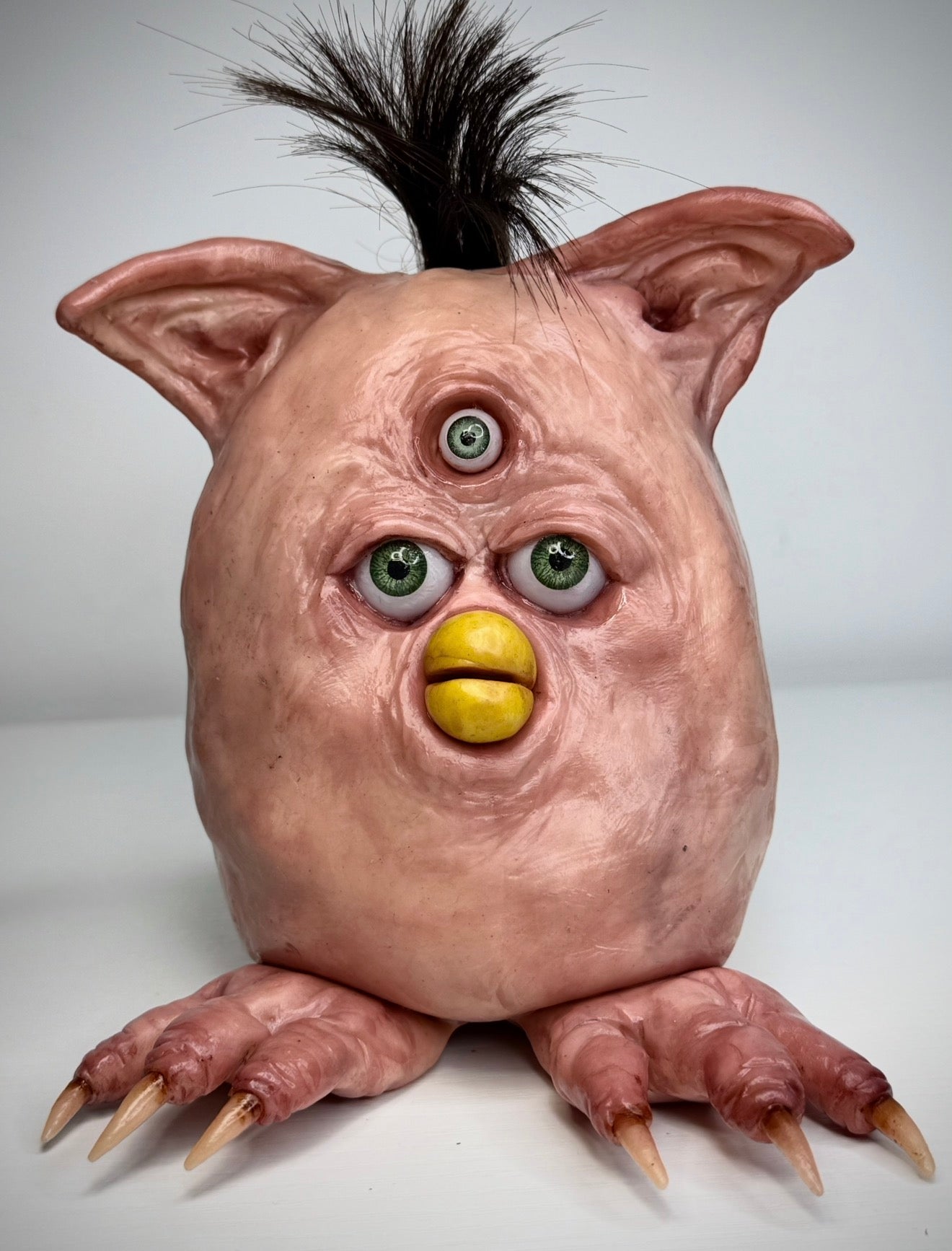 Flesh Furby – Three Eyed Creature Sculpture – Weird Handmade Polymer Clay Oddity