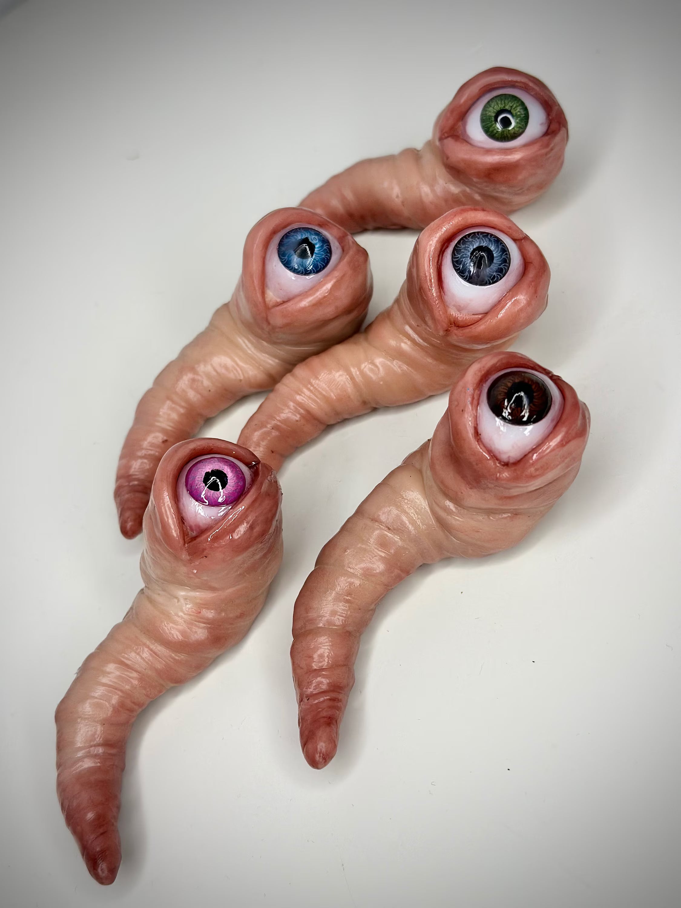 Werm- Handmade Polymer Clay Eyeball Worm Figurine - Customizable Eye Color - Unique Creepy Decor