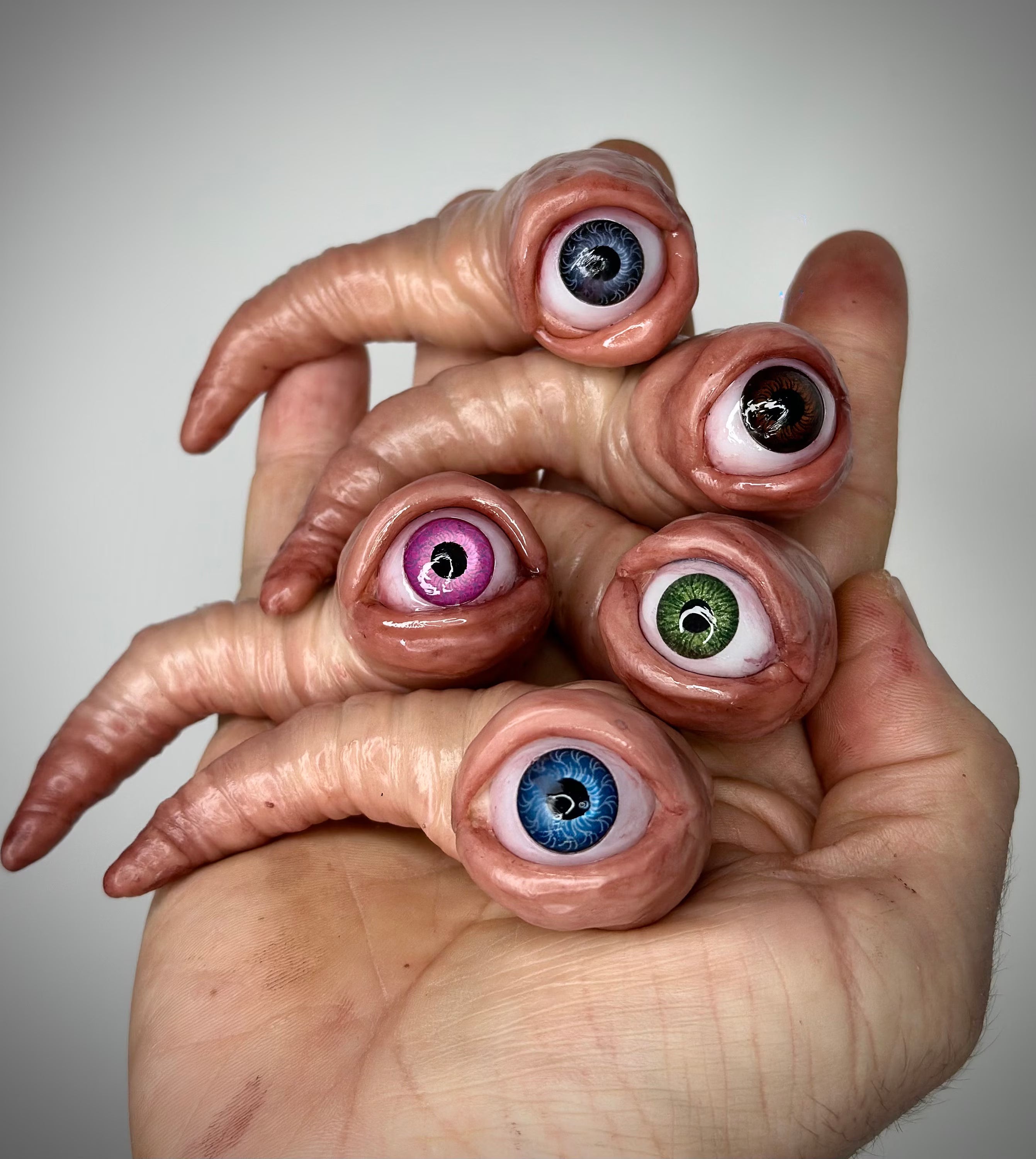 Werm- Handmade Polymer Clay Eyeball Worm Figurine - Customizable Eye Color - Unique Creepy Decor