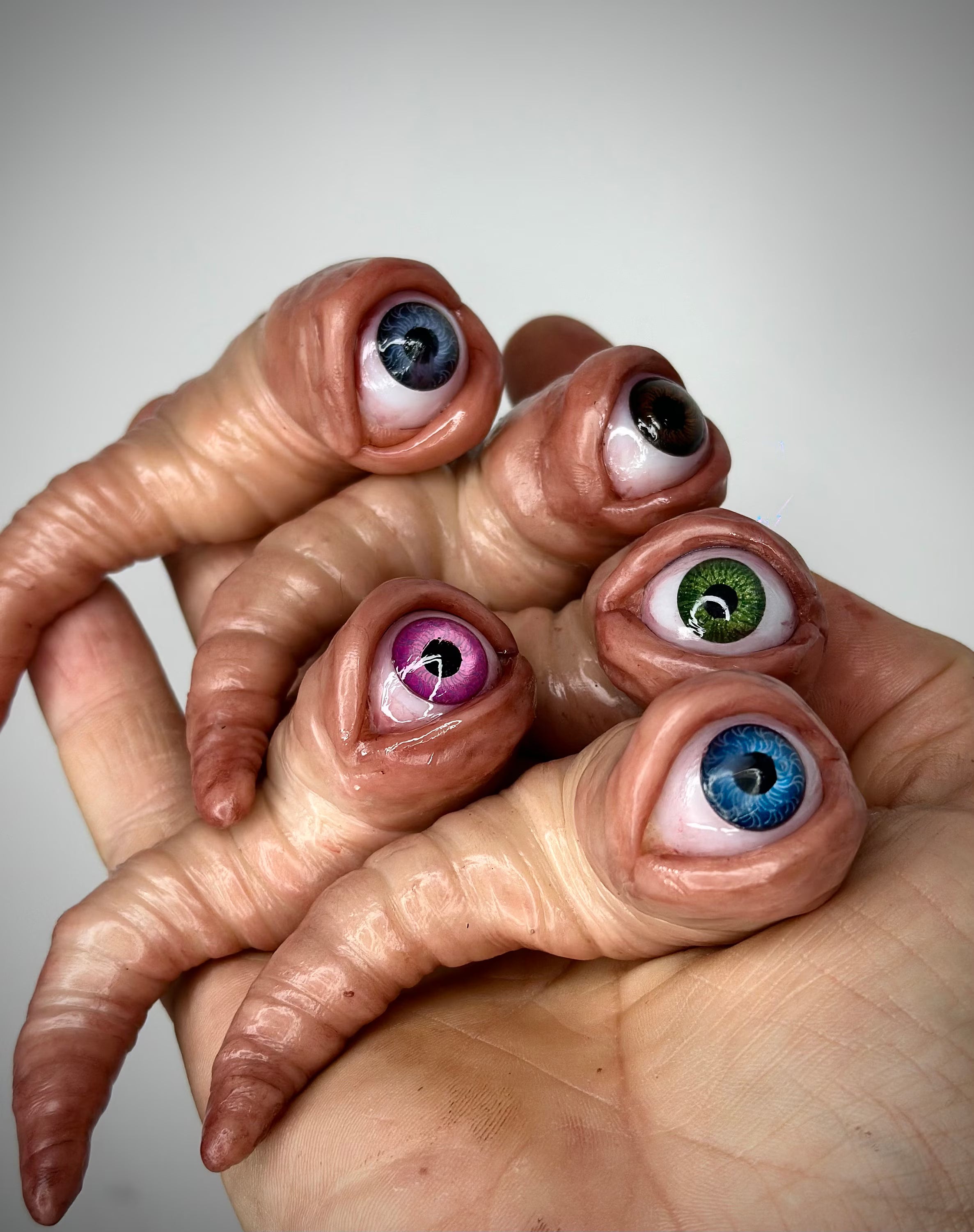 Werm- Handmade Polymer Clay Eyeball Worm Figurine - Customizable Eye Color - Unique Creepy Decor