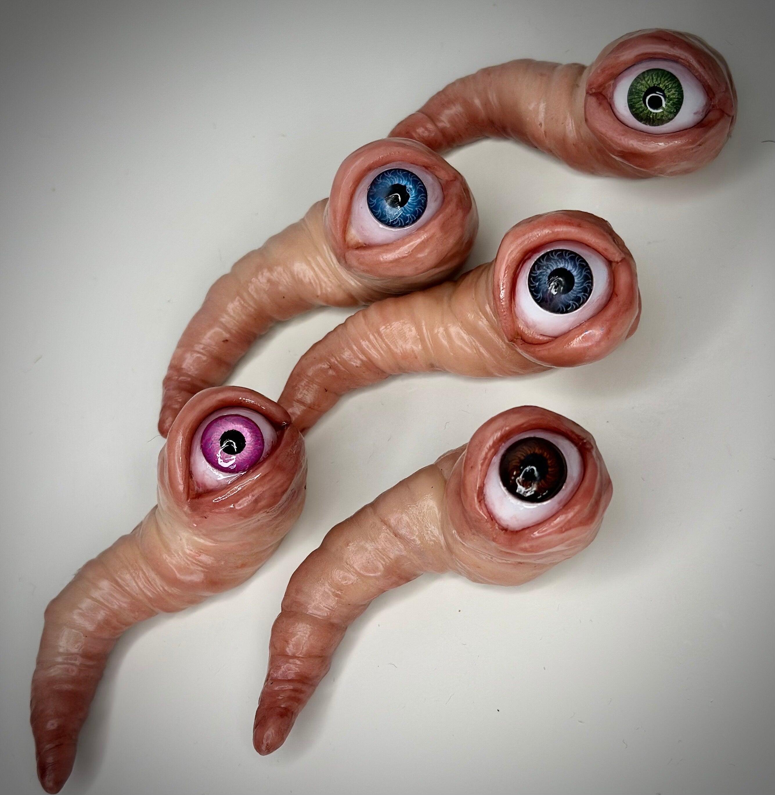Werm- Handmade Polymer Clay Eyeball Worm Figurine - Customizable Eye Color - Unique Creepy Decor