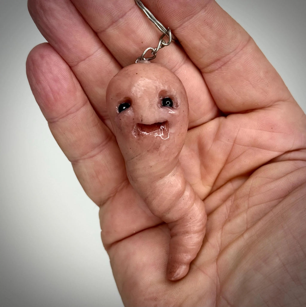 Grub Keychain – Weird Creature Keyring – Handmade Polymer Clay Oddity