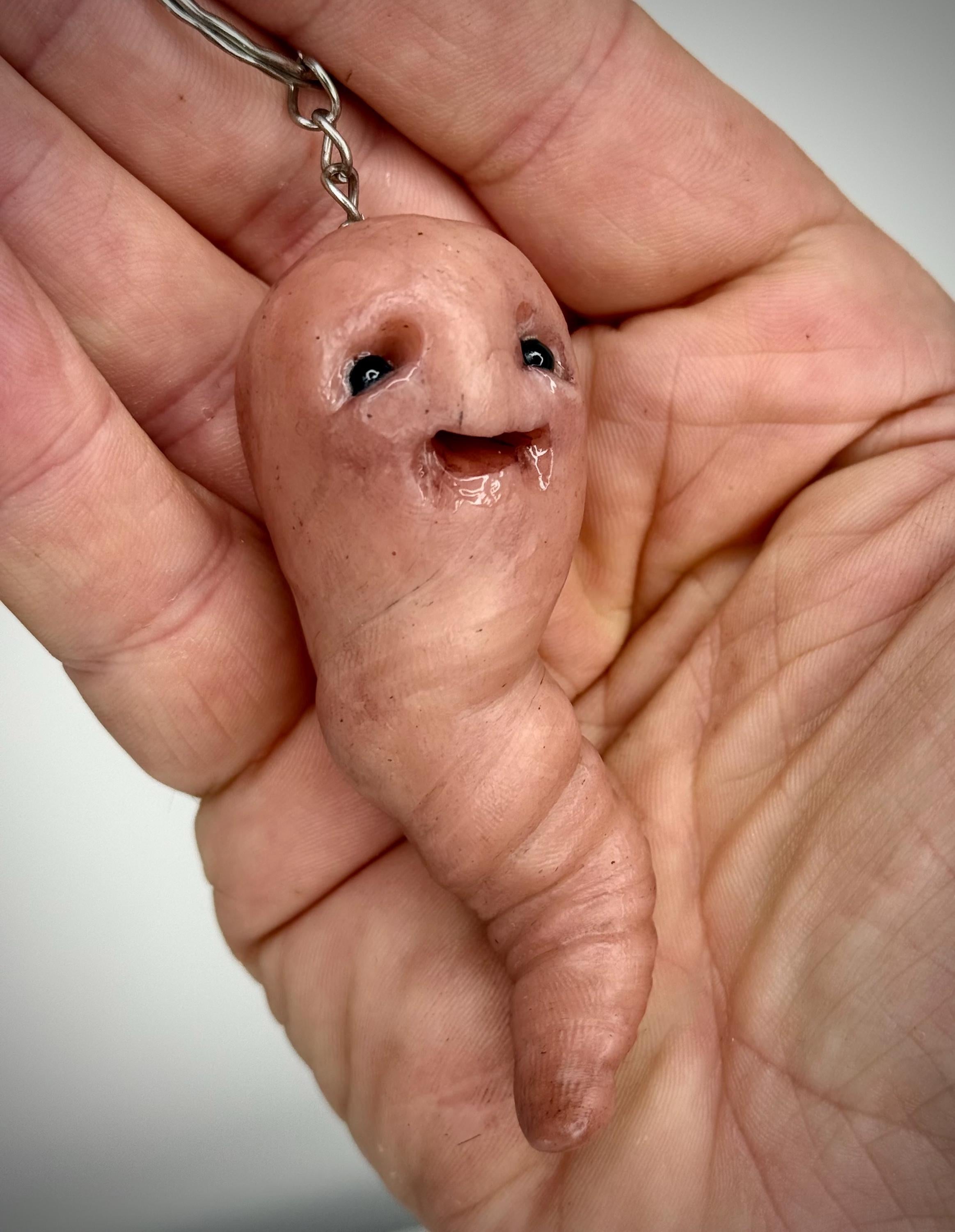 Grub Keychain – Weird Creature Keyring – Handmade Polymer Clay Oddity
