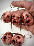 Horror Head Keychain – Grotesque Face Keyring – Weird Handmade Polymer Clay Oddity