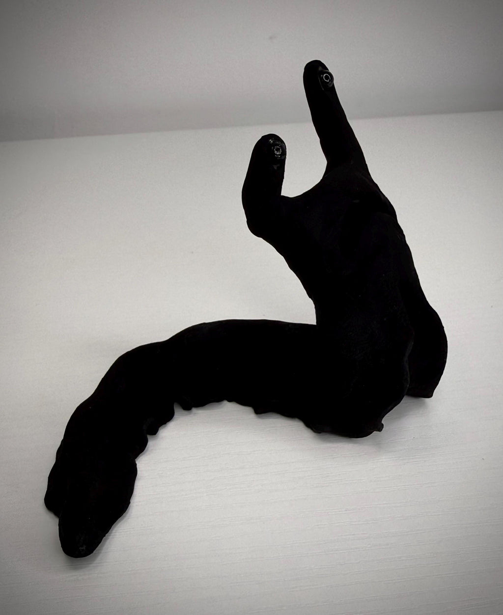 World’s Blackest Sluggo – Ultra Black Slug Creature Sculpture – Weird Handmade Polymer Clay Oddity