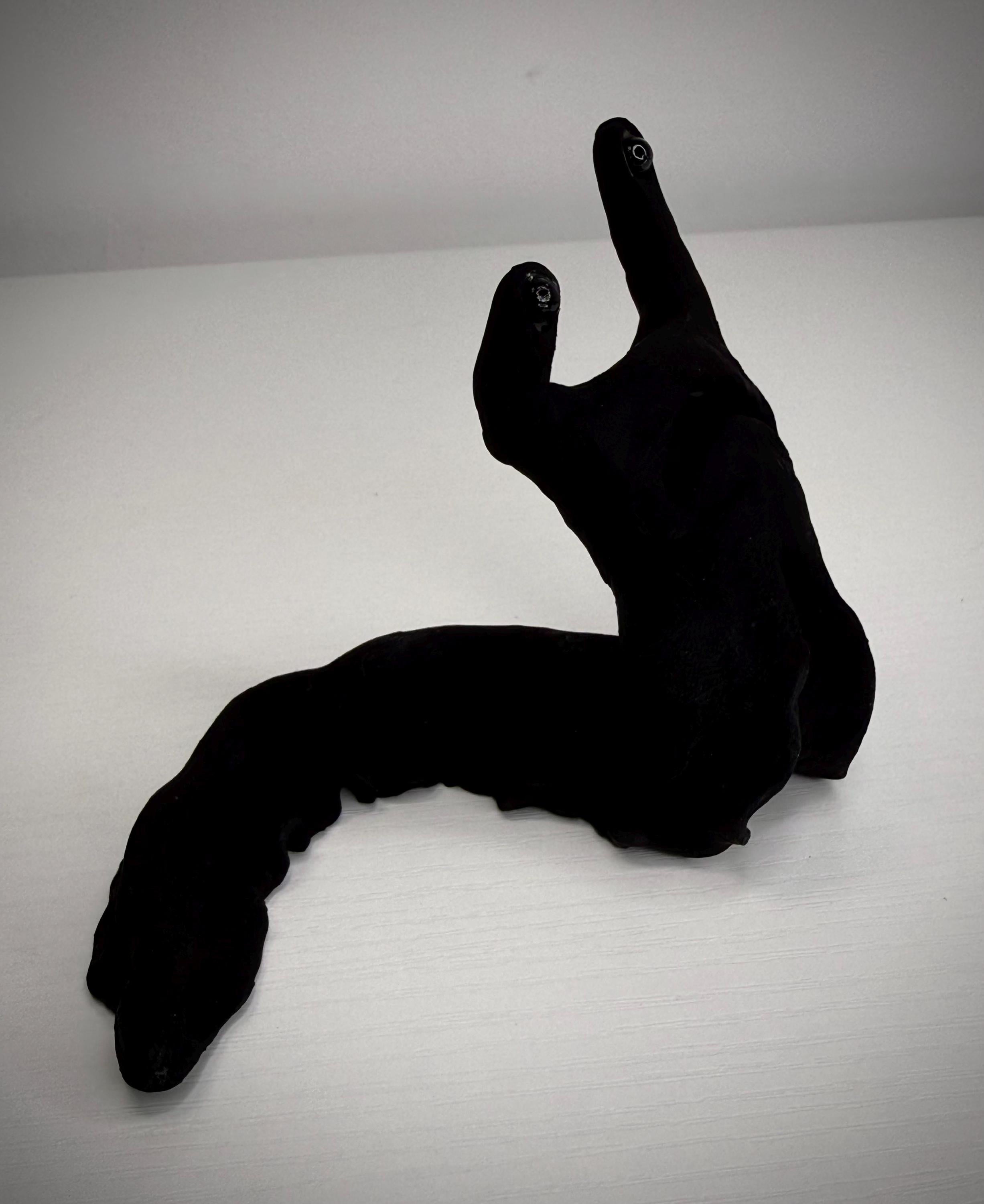 World’s Blackest Sluggo – Ultra Black Slug Creature Sculpture – Weird Handmade Polymer Clay Oddity