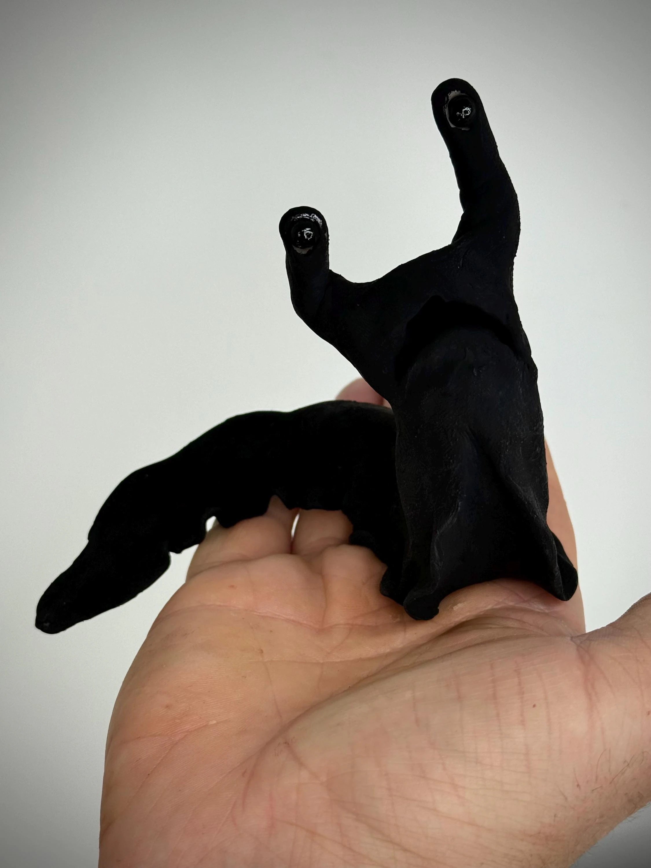 World’s Blackest Sluggo – Ultra Black Slug Creature Sculpture – Weird Handmade Polymer Clay Oddity